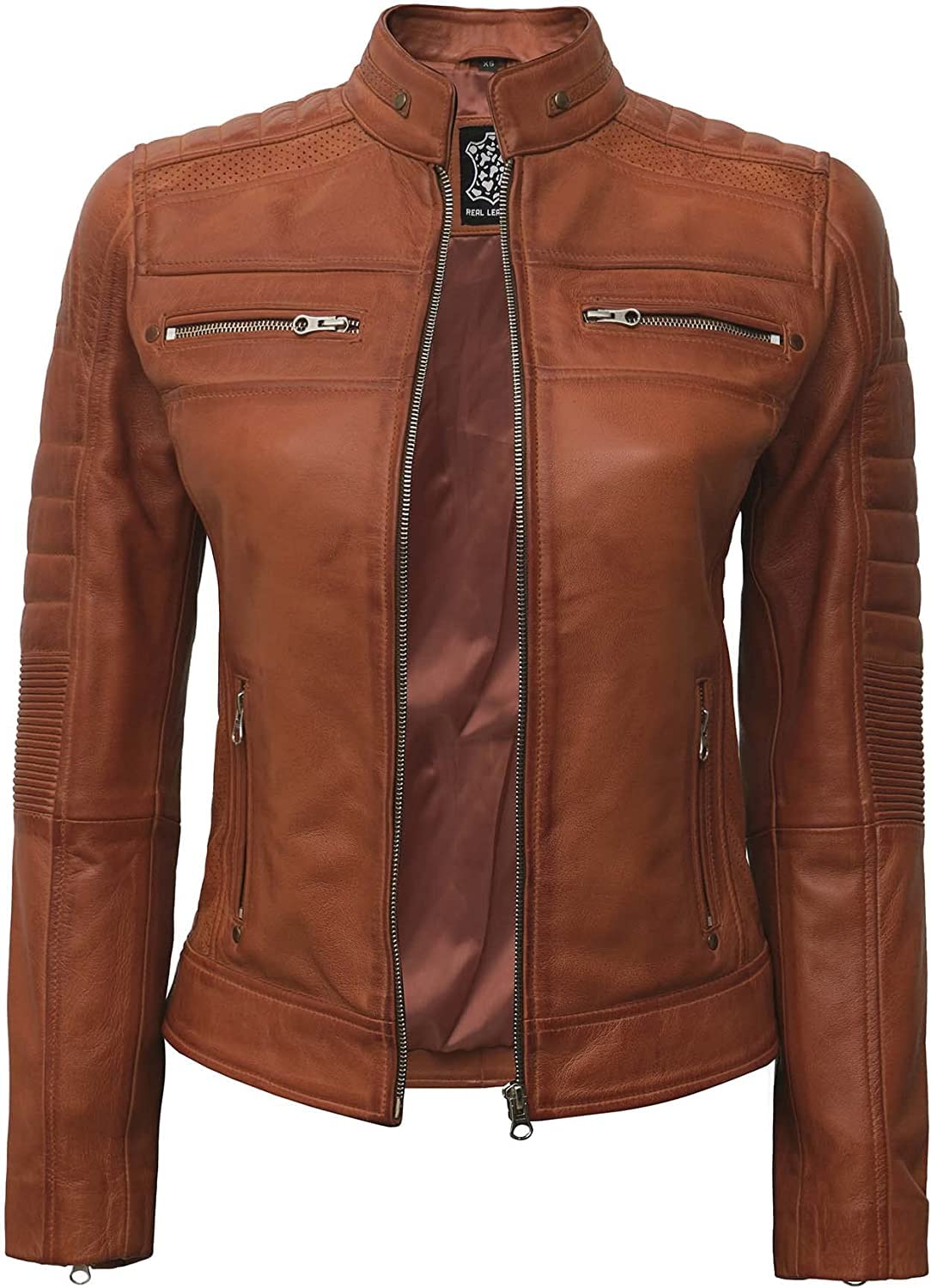 Genuine Leather Cafe Racer Jacket for Women - Natural Grain Stand Collar Motorcycle Jacket | Stylish Biker Outerwear for Riding, Casual Wear & Fashion Outfits