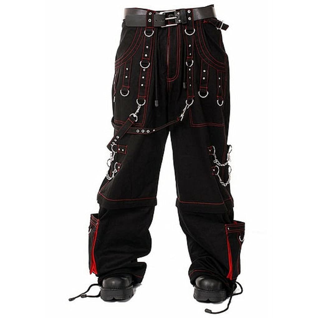 Premium Gothic Bondage Pants for Men with Cyber Red Thread & Metal Studs - Edgy Streetwear & Alternative Fashion | Perfect for Concerts, Cosplay & Punk Outfits (USA)