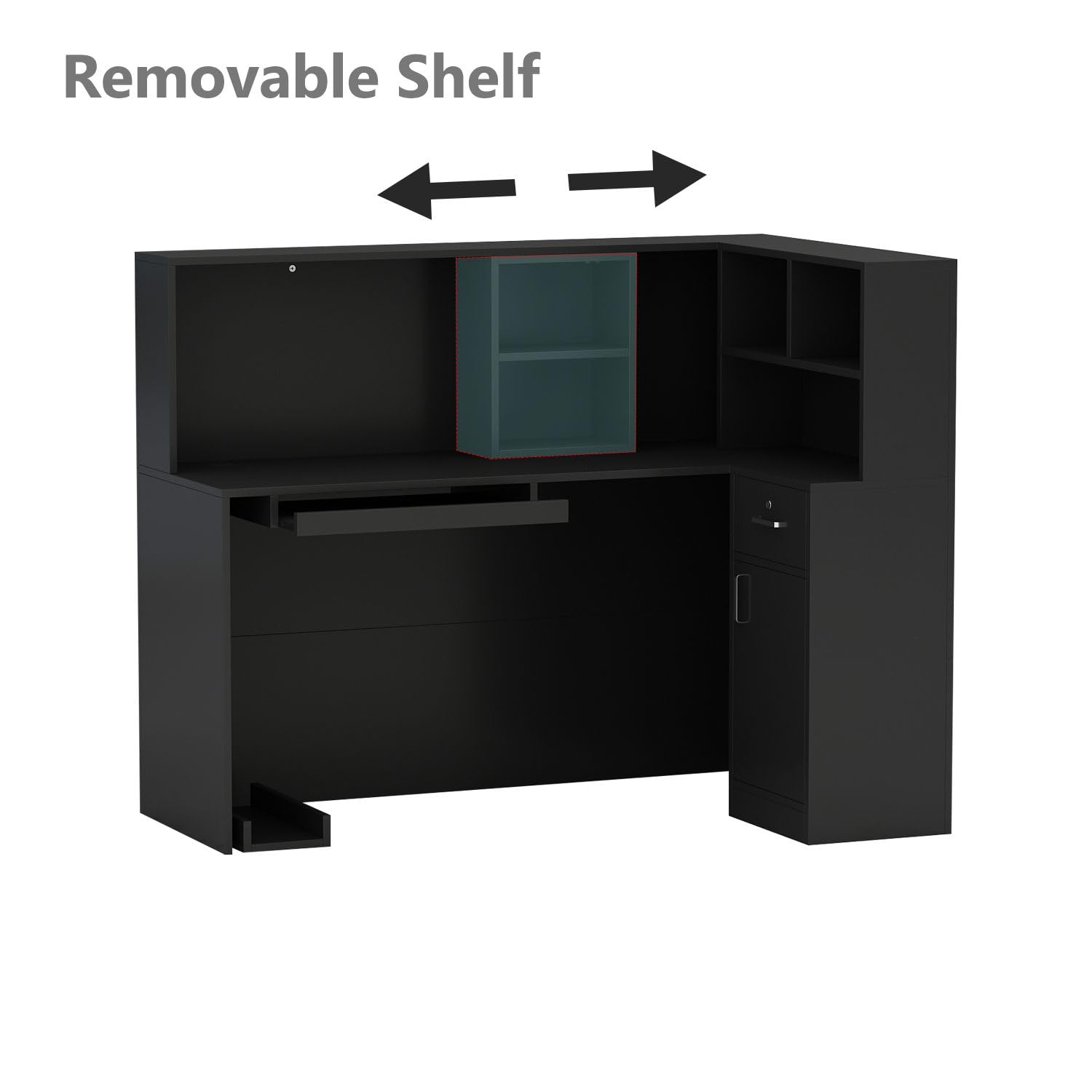 MOUMON L-Shaped Reception Desk with Storage, Keyboard Tray & Shelves - 55.9
