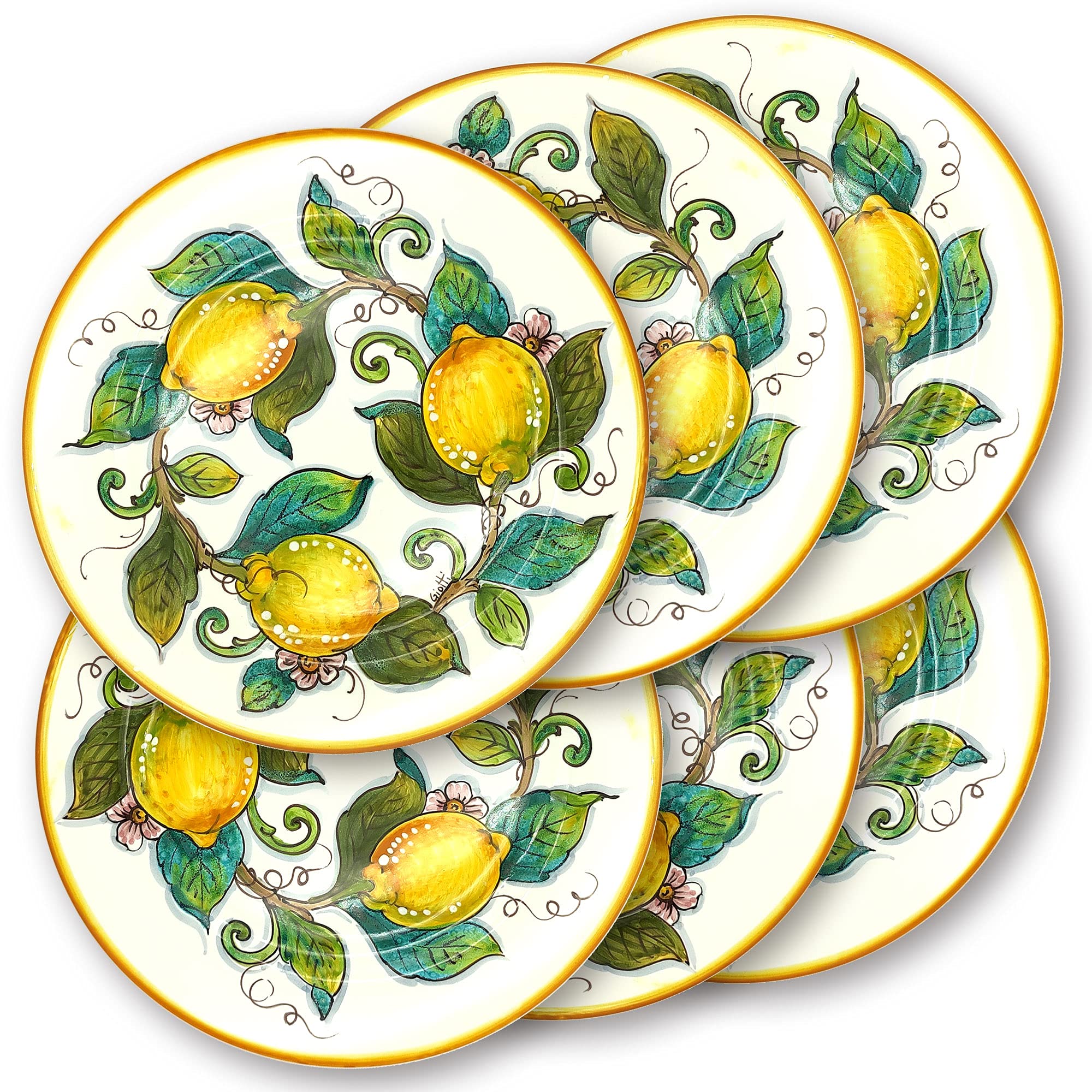 Italian Ceramic Dinnerware Set for 6 - Hand Painted Tuscan Pottery Plates & Bowls - Authentic Italian Kitchen Dishes - Lemon Print Home Decor - Perfect for Family Dinners & Entertaining Guests