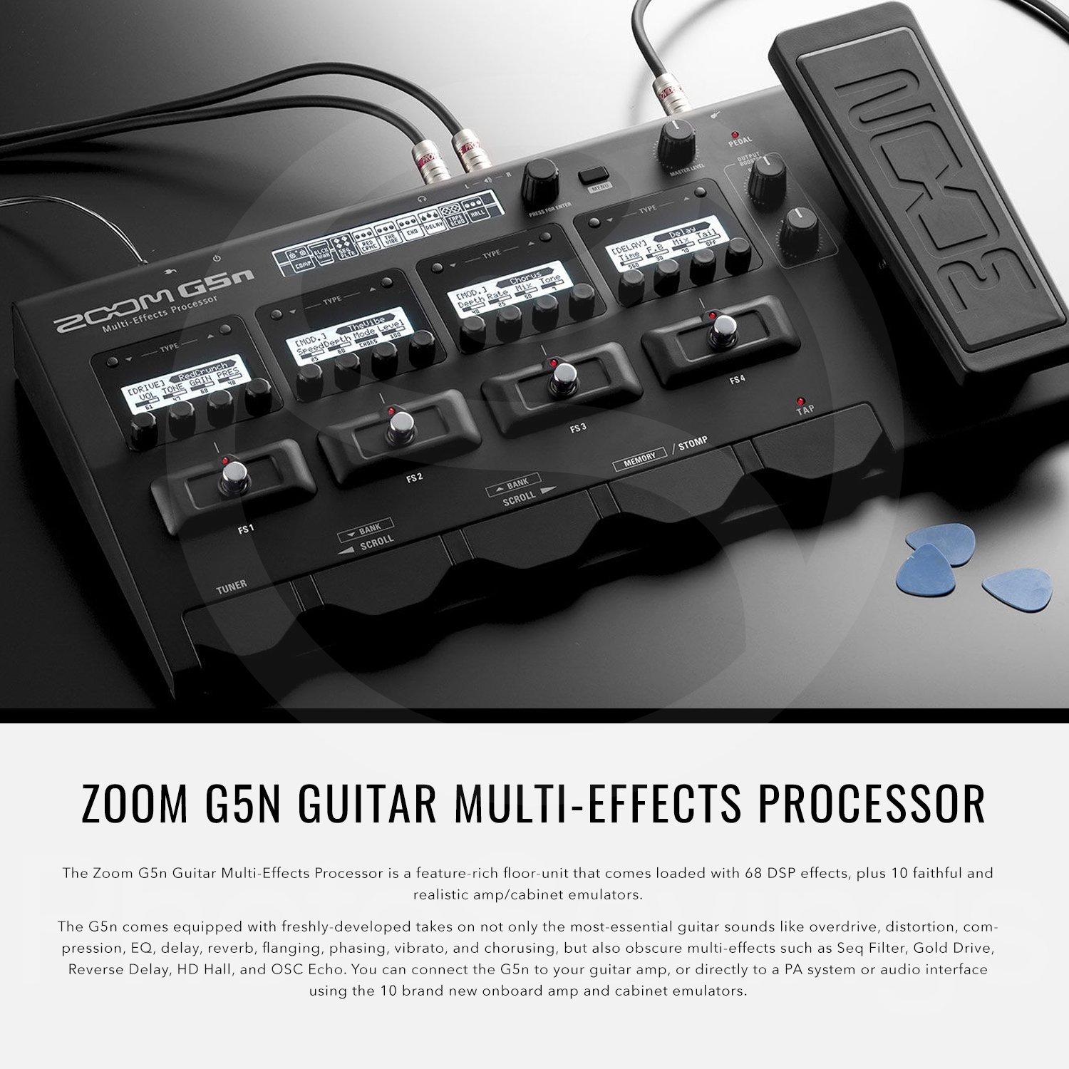 Zoom G5n Multi-Effects Guitar Processor with Closed-Back Headphones, Cables & Fibertique Cloth - Perfect for Live Performances, Studio Recording & Home Practice