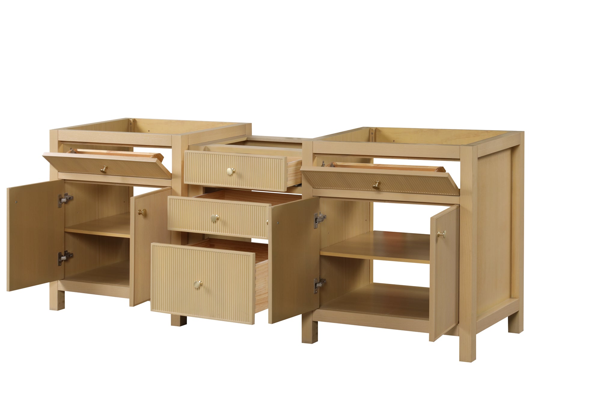 Bristol 84 Inch 3-Drawer Bridge All-Wood Bathroom Vanity in Natural White Ash - Cabinet Only for Modern Home Bathroom Remodel