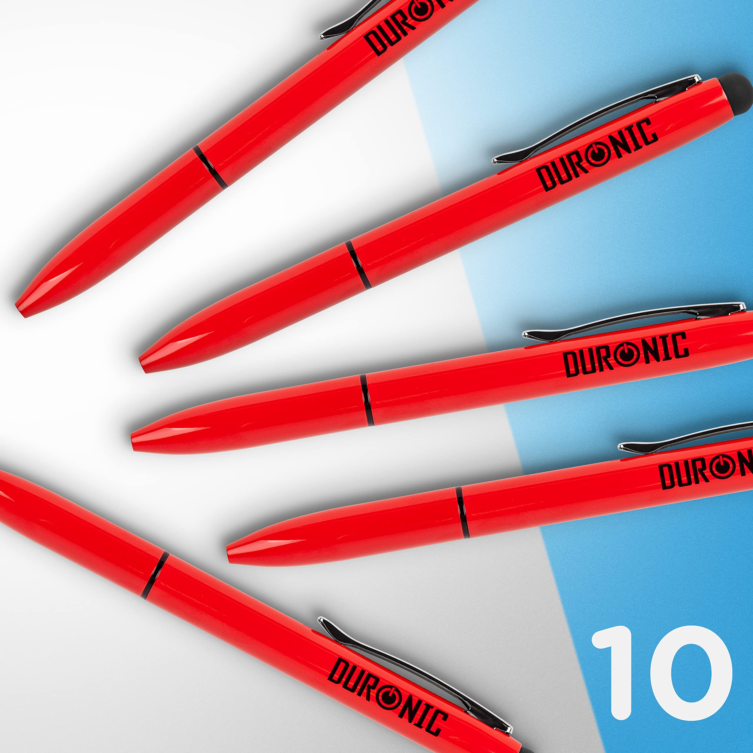 Duronic Stylus Pen IS10RD [Red] - 10-Pack Refillable Ballpoint & Rubber Stylus 2-in-1 Touch Screen Pen for iPad, Tablet, Surface, Laptop, Kindle - Perfect for Note-Taking, Drawing & Digital Signatures