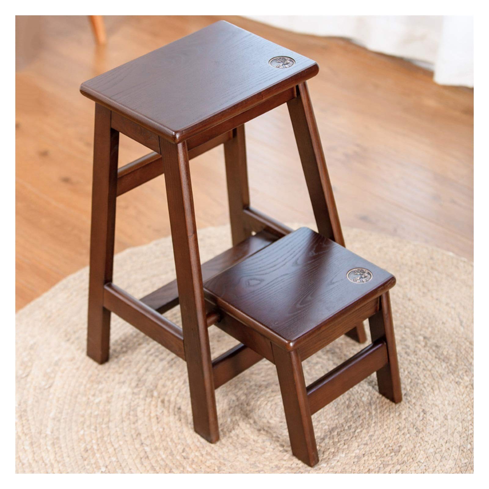 2-Step Folding Stool with Sturdy Tenon Structure, Non-Slip Kitchen Step Stool for Home Use - Perfect for Reaching High Shelves & Household Chores (Brown)