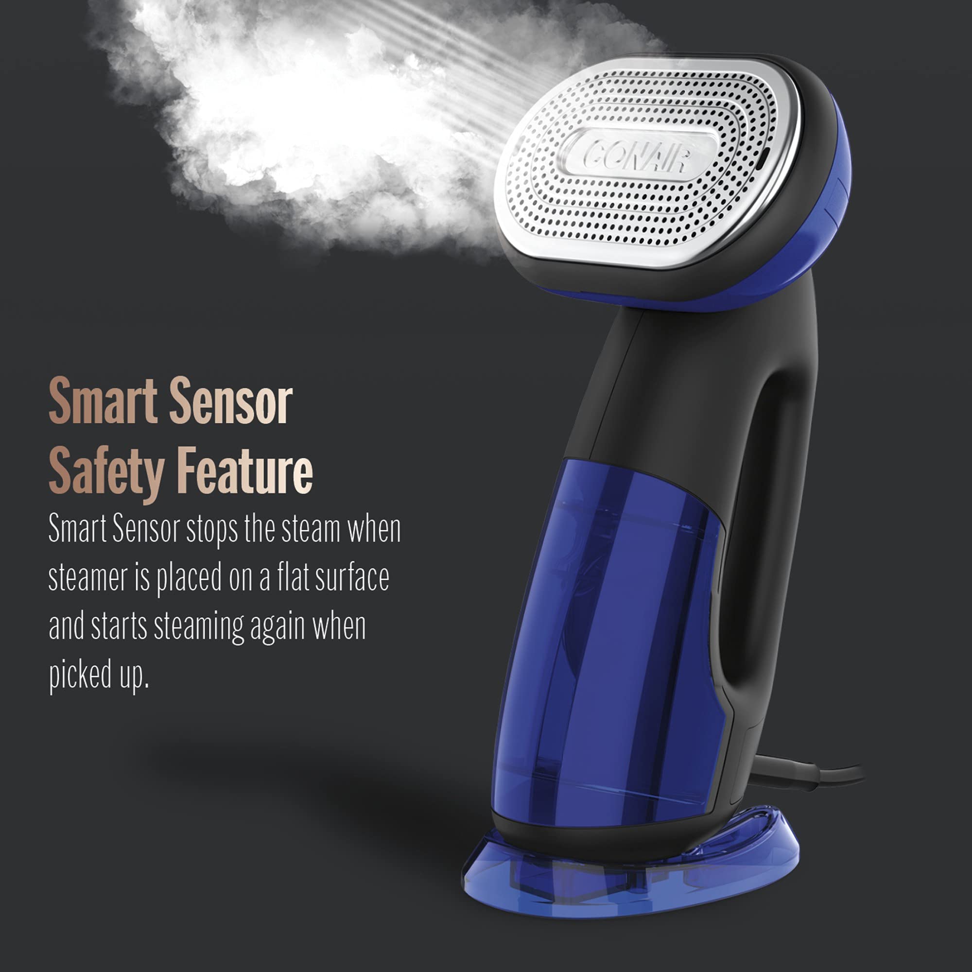 Conair 2-in-1 Handheld Steamer and Iron for Clothes - 1875W Turbo ExtremeSteam Garment Steamer & Clothing Iron (Black/Blue) | Perfect for Travel, Home Use & Quick Wrinkle Removal