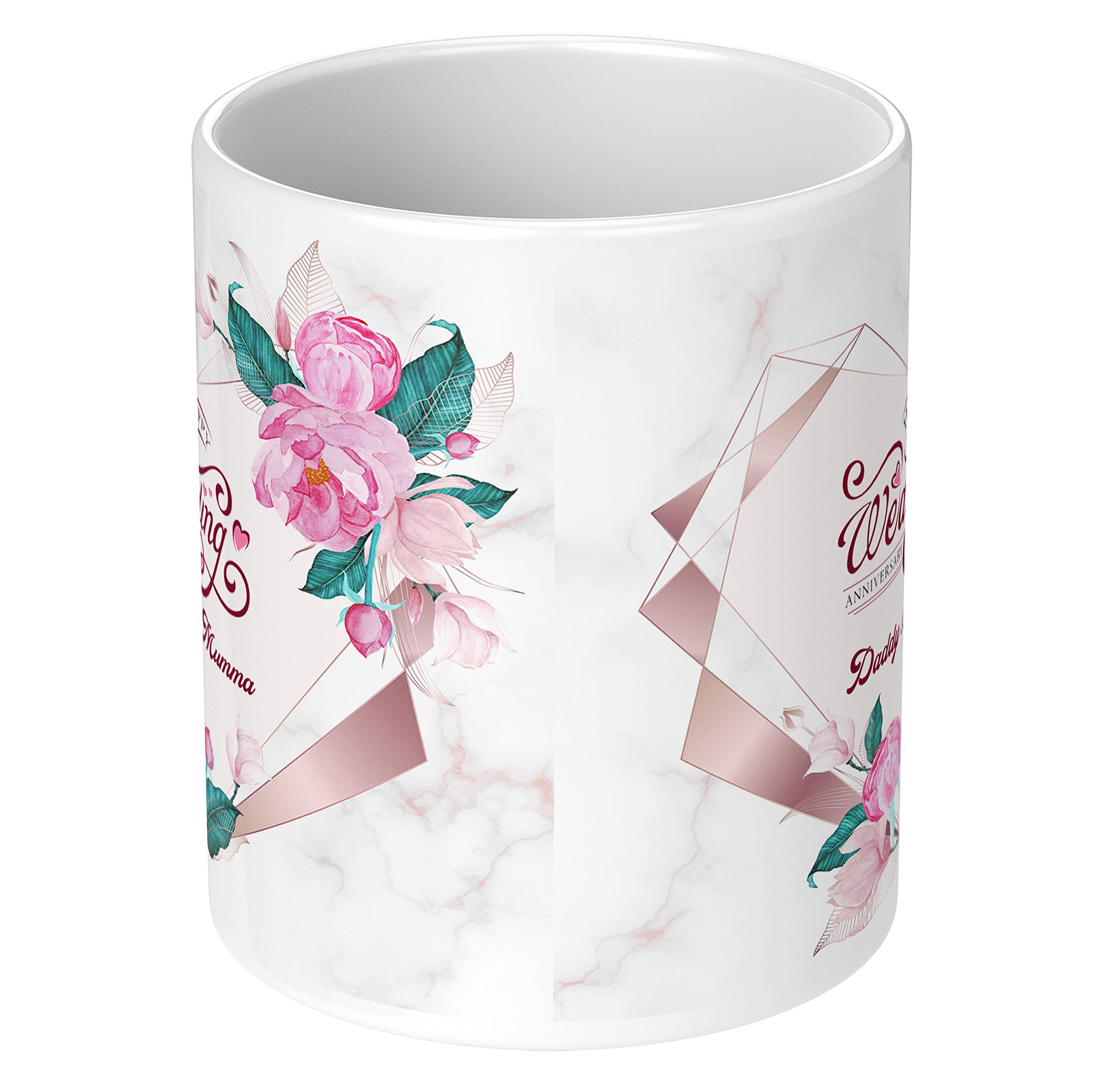 Happy Anniversary Printed Coffee Mug with Keychain - Best Gift for Mom & Dad, Mummy & Daddy, Maa & Papa Wedding Anniversary - HWAPFWMKV 64 - Perfect for Celebrating Love & Anniversaries at Home or Office