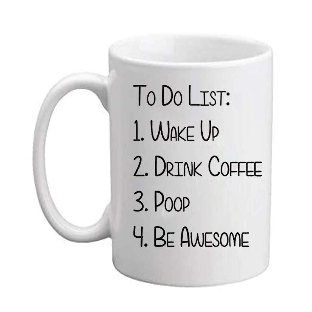 VictoryStore 15 oz Funny Coffee Mug - Wake Up Drink Coffee Be Awesome Large Ceramic Cup - Great Gag Gift for Men & Women - Perfect for Office, Home & Coffee Lovers