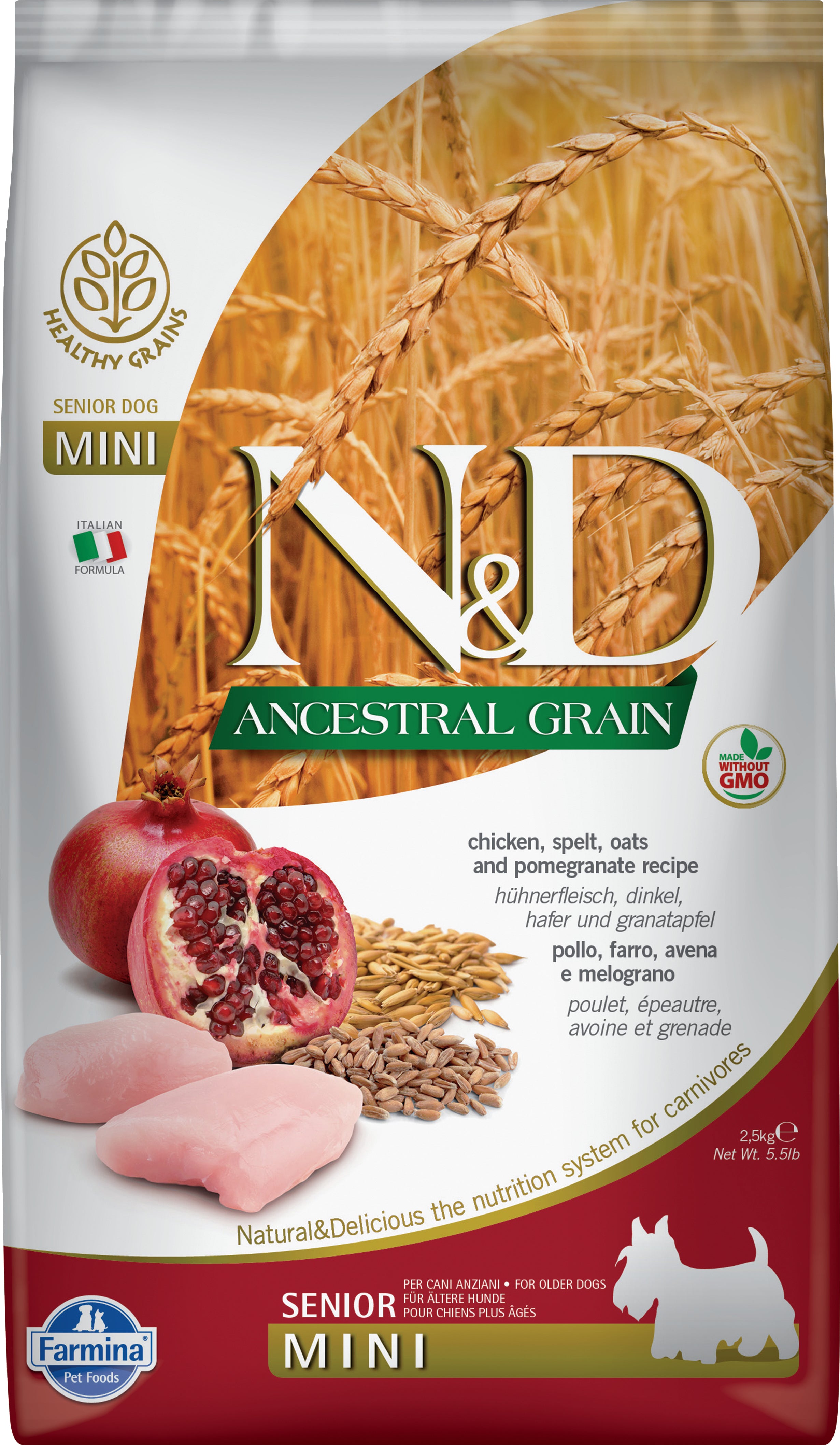Farmina N&D Ancestral Grain Dry Dog Food - Chicken & Pomegranate Recipe for Senior Small Breed Dogs - Supports Joint Health & Digestion for Aging Pets - Perfect for Indoor & Outdoor Active Lifestyles