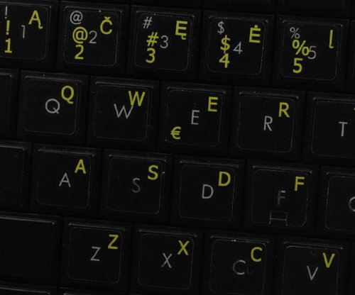 Lithuanian Keyboard Stickers with Yellow Letters on Transparent Background - 14x14 Size for Easy Typing | Perfect for Laptops, Desktops & Office Workstations