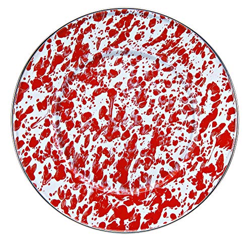 Vintage Red Swirl Enamelware Plates - Set of 4 (8.5 Inch) for Sandwiches, Salads & Picnics | Durable Melamine-Free Dinnerware for Outdoor Dining, Camping & Kitchen Use