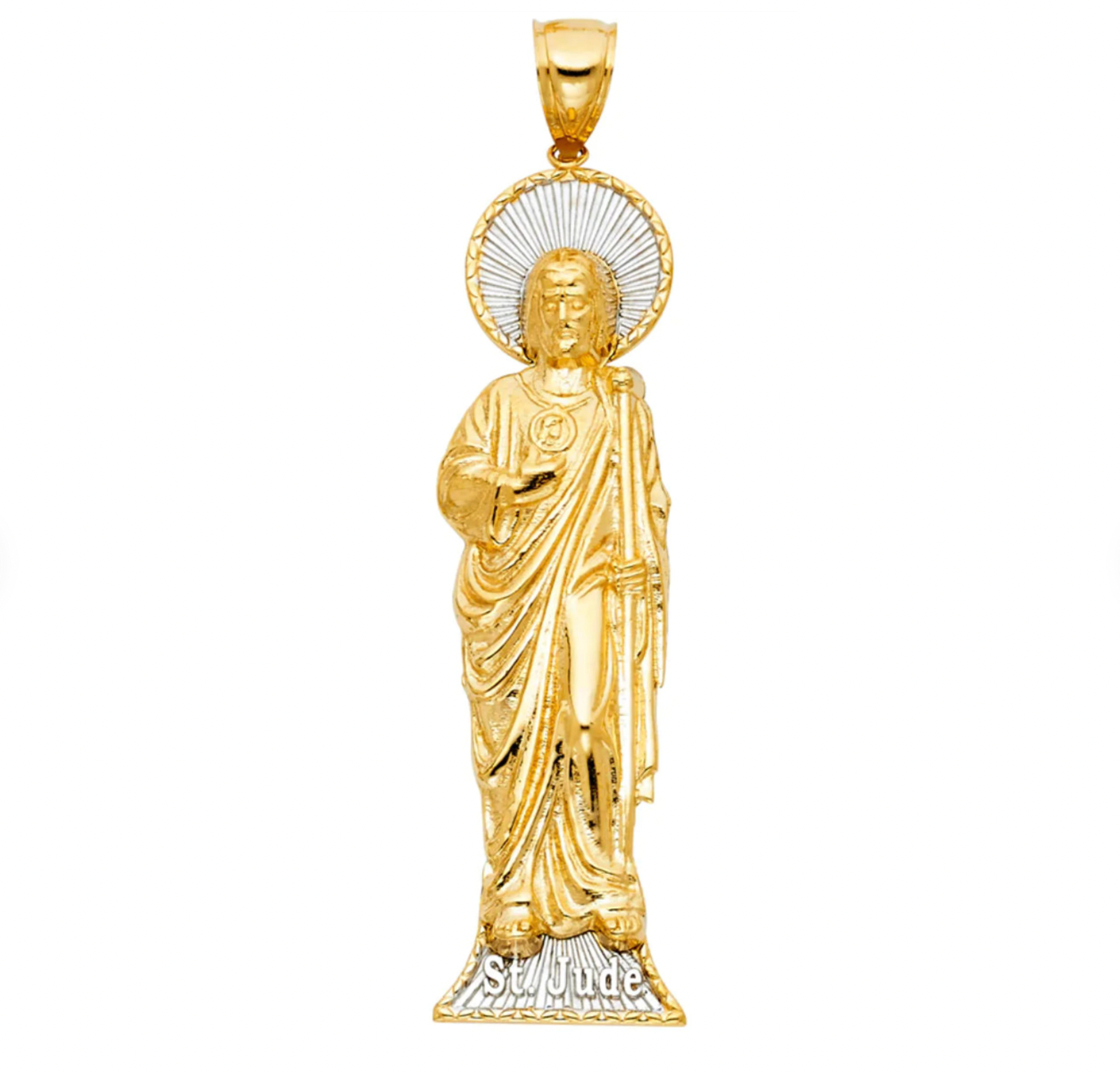 St. Jude Thaddeus Standing Pendant Necklace - 14K Gold Large Religious Medal - Model 1145 - Perfect for Catholic Gifts, Baptism, First Communion & Faith Jewelry