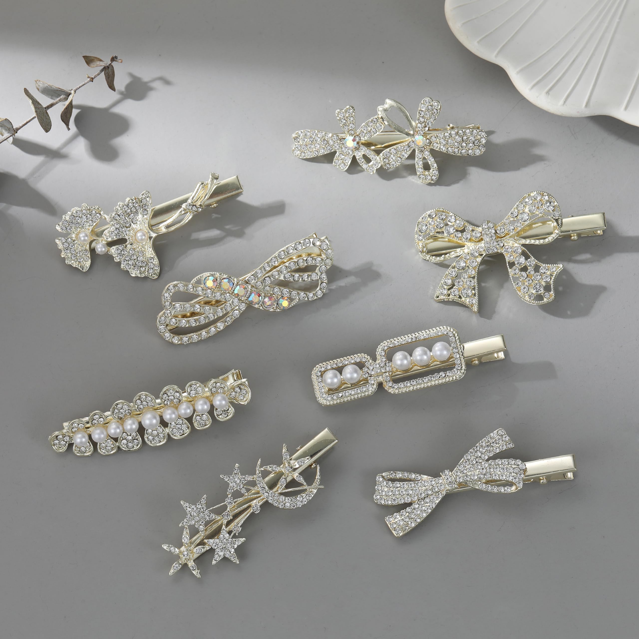 8Pcs Rhinestone Hair Clips for Women - Gold Alligator Hair Barrettes for Thin Hair, Wedding Hair Accessories for Bride, Girls Hair Clips - Perfect for Parties, Prom, Bridal Showers & Everyday Elegance