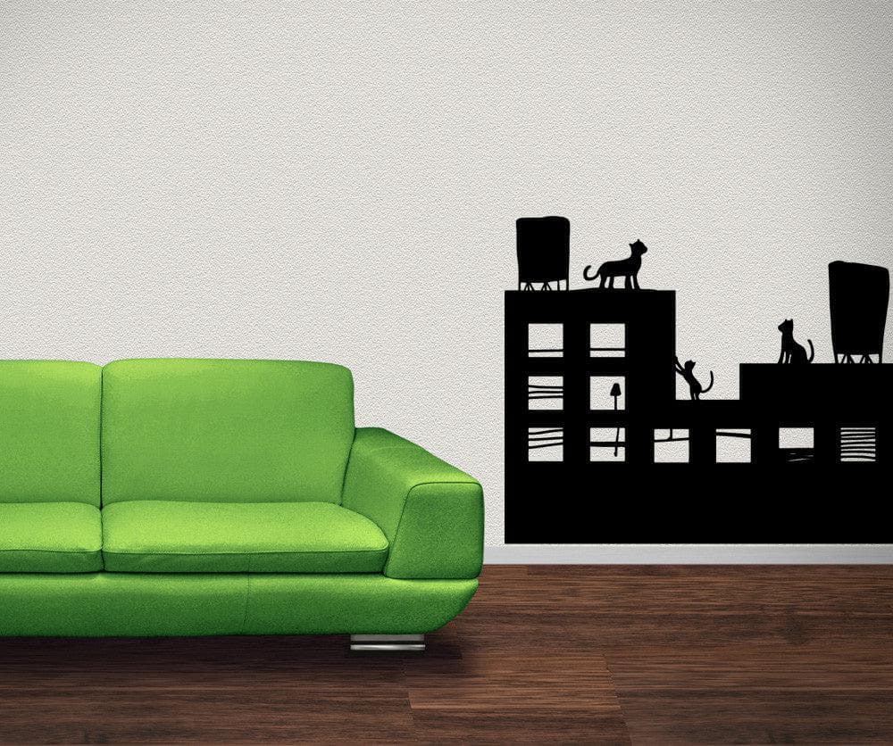 Vinyl Wall Decal Sticker - Cute Cats on Roof Design - Removable Home Decor for Nursery, Bedroom & Living Room