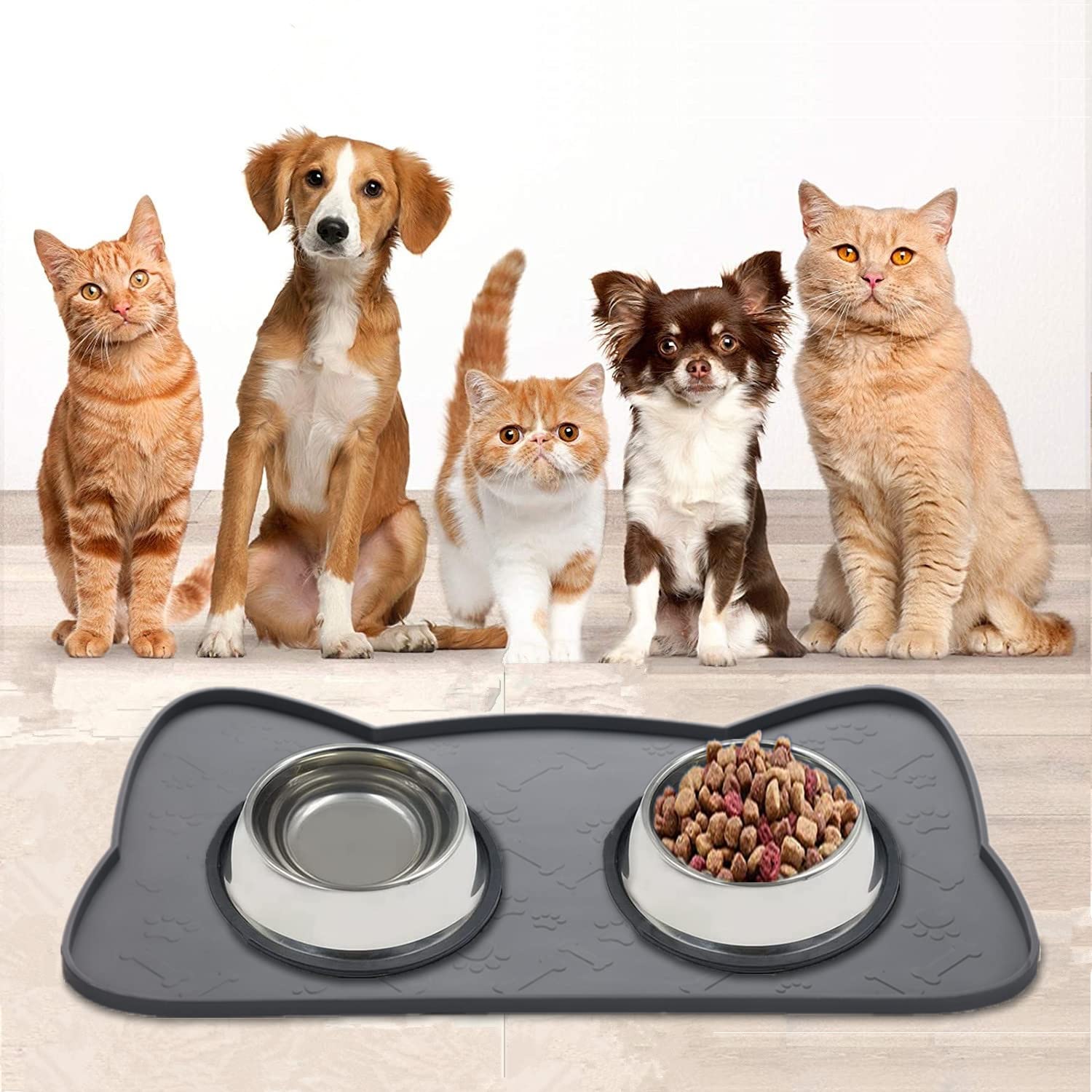 Non-Slip Silicone Pet Food Mat - Waterproof Cat & Dog Bowl Mat with Raised Edges to Prevent Spills - Durable Feeding Tray for Mess-Free Meals - Ideal for Kitchen, Crate, or Outdoor Use (Teal, Medium)
