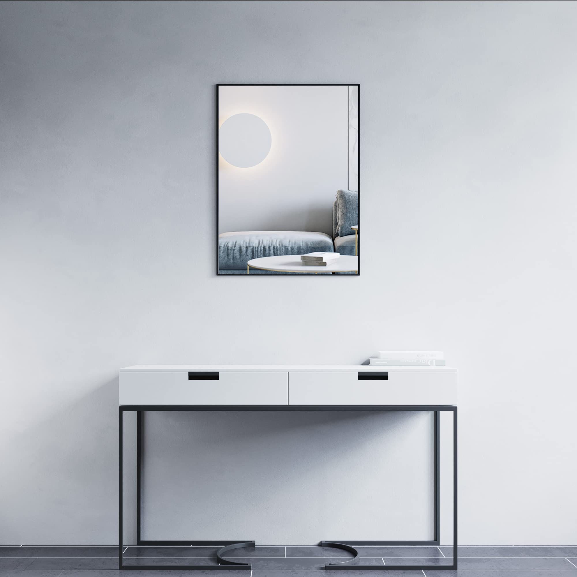 Modern Rectangular Bathroom Mirror with Slim Metal Frame - Black Vanity Wall Mirror for Home Decor | Perfect for Bathrooms, Bedrooms, and Entryways | Model 5004 2431 10