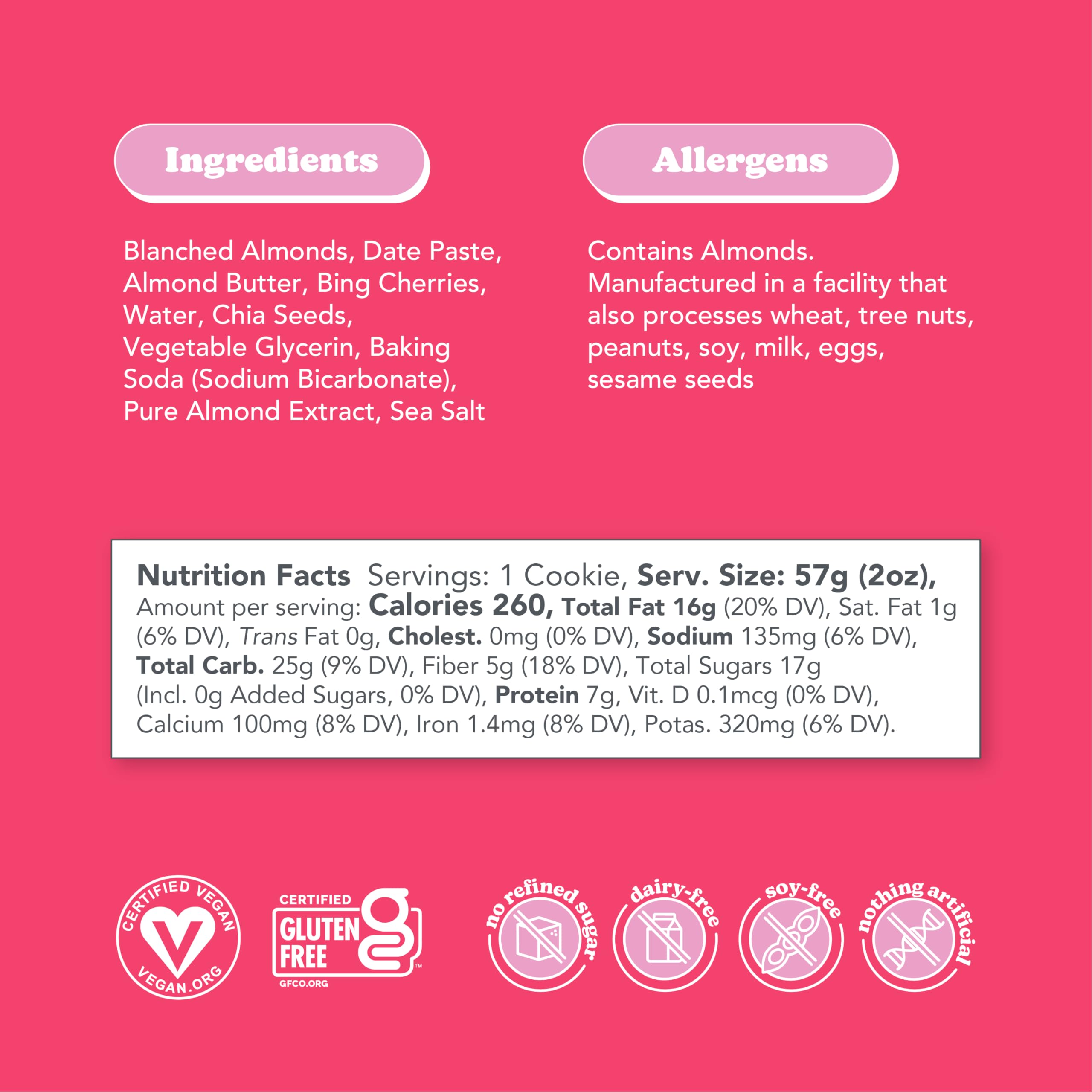 Love + Chew Tasty Gluten-Free Vegan Cookies - Bulk Box (60 Count) - Cherry Almond Flavor, Paleo & Non-GMO Healthy Snacks - Individually Wrapped Soft-Baked High Protein Almond Cookies (2oz Each) - Perfect for School Lunches, Office Snacks & On-the-Go Energy Boosts