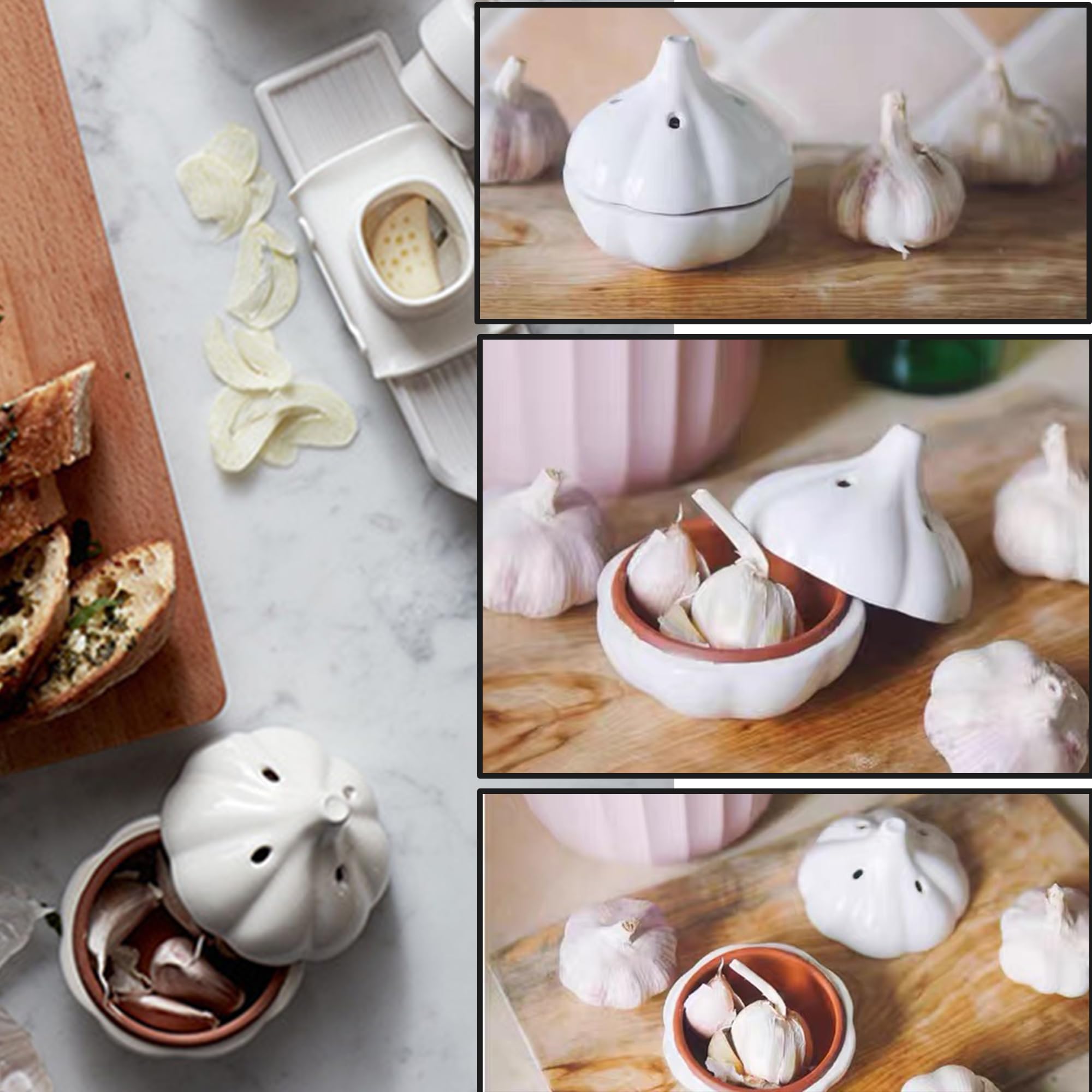 Ceramic Garlic Keeper Storage Jar - Breathable Garlic Holder Container for Countertop, Kitchen Organizer to Keep Garlic Cloves Fresh Longer | Perfect for Home Cooking, Meal Prep & Pantry Organization