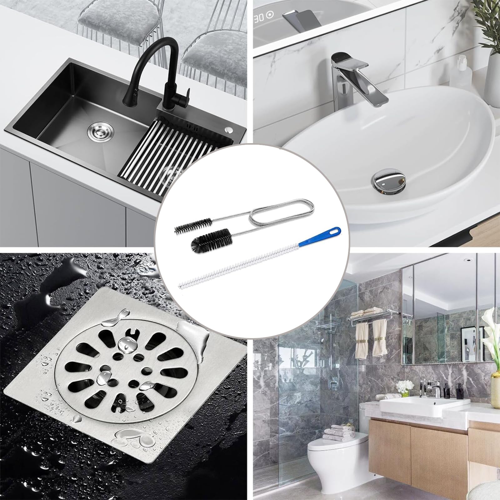 Adove Flexible Extra Long 61-Inch Drain Brush & 17.7-Inch Sink Unblocker - Dual-Ended Nylon Pipe Cleaner for Curved Pipes, Narrow Holes - Perfect for Kitchen Sink, Shower Drain, and Bathroom Pipe Cleaning