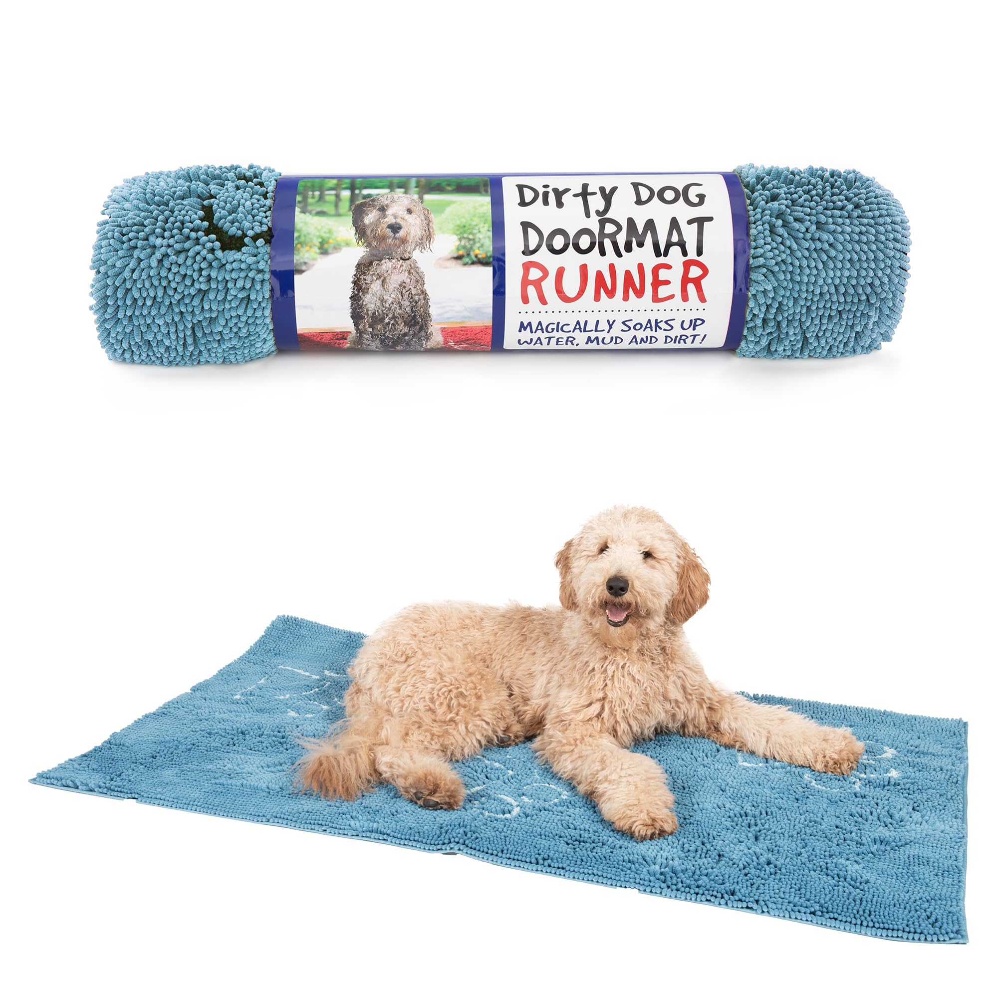 Dog Gone Smart Dirty Dog Doormat - Super Absorbent, Fast Drying Rug with Non-Slip Backing for Muddy Paws - Machine Washable Pet Mat for Indoor/Outdoor Use - Aqua Blue - Perfect for Entryways, Patios & Laundry Rooms