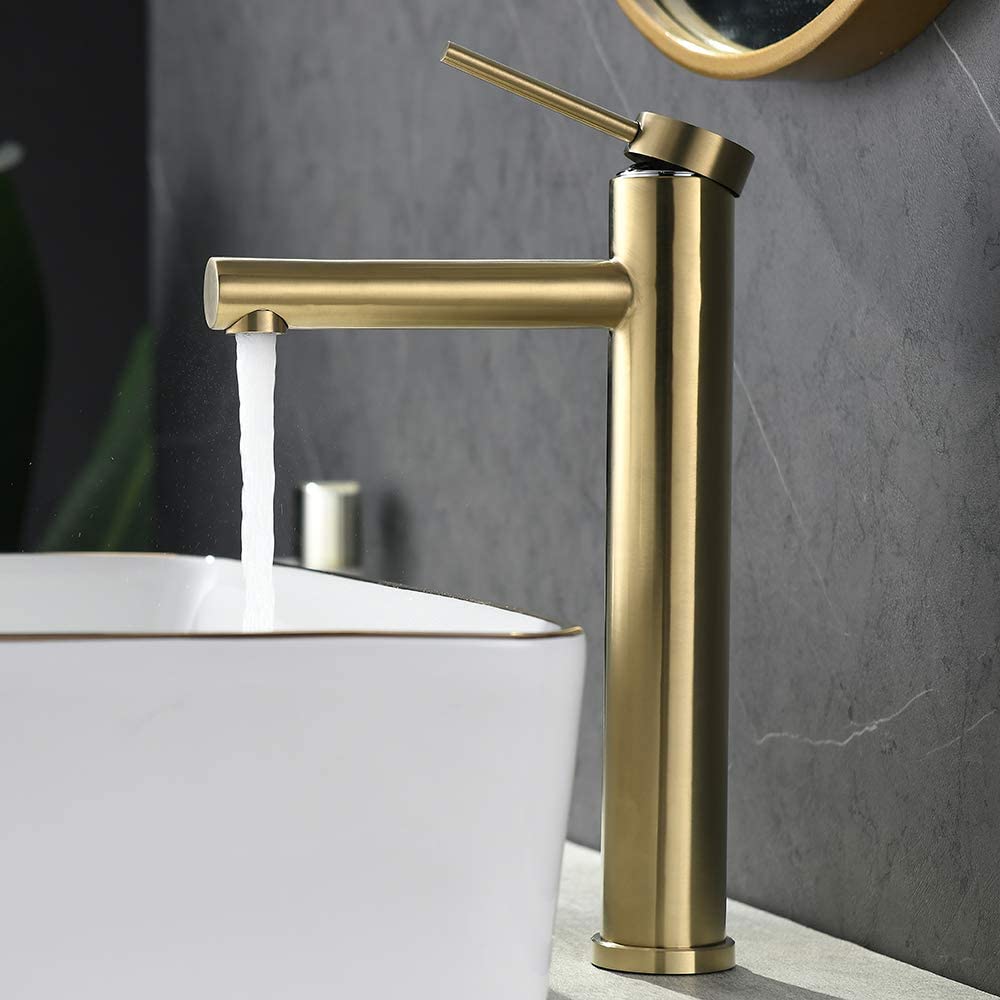 Brushed Gold Vessel Sink Faucet - Single Handle Bathroom Mixer Tap for Vanity