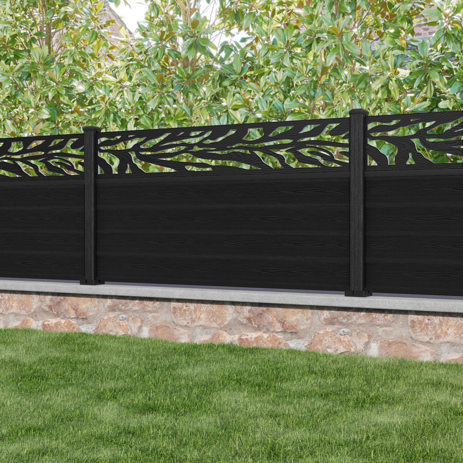 Classic Malawi Fence Panel - Black Composite Wood Privacy Fence with Durable Composite Posts | Perfect for Backyard, Garden, and Property Boundary Protection