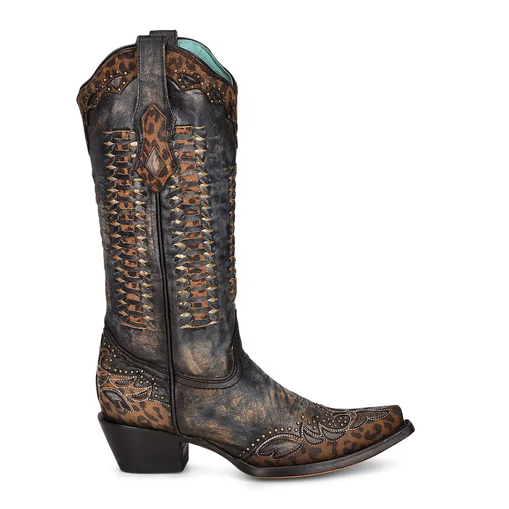 Women's C3881 M Corral Black & Brown Western Cowgirl Cowhide Leather Boots - Perfect for Rodeo, Country Dancing & Cowboy Fashion