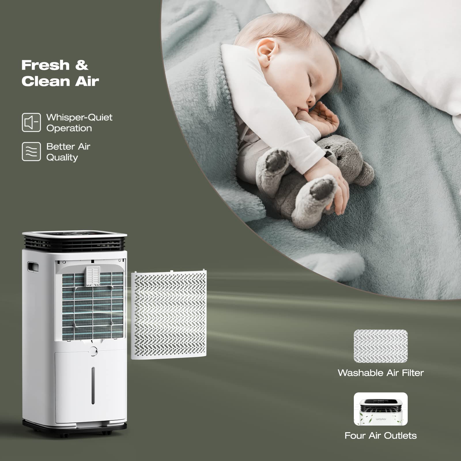 Waykar 5000 Sq. Ft Energy Efficient Dehumidifier with Drain Hose - Smart Touch Control for Basement, Living Room, Bathroom - 4 Air Outlets, 24 Hour Timer, 1.19 Gallon Tank - Perfect for Mold Prevention & Humidity Control in Large Spaces