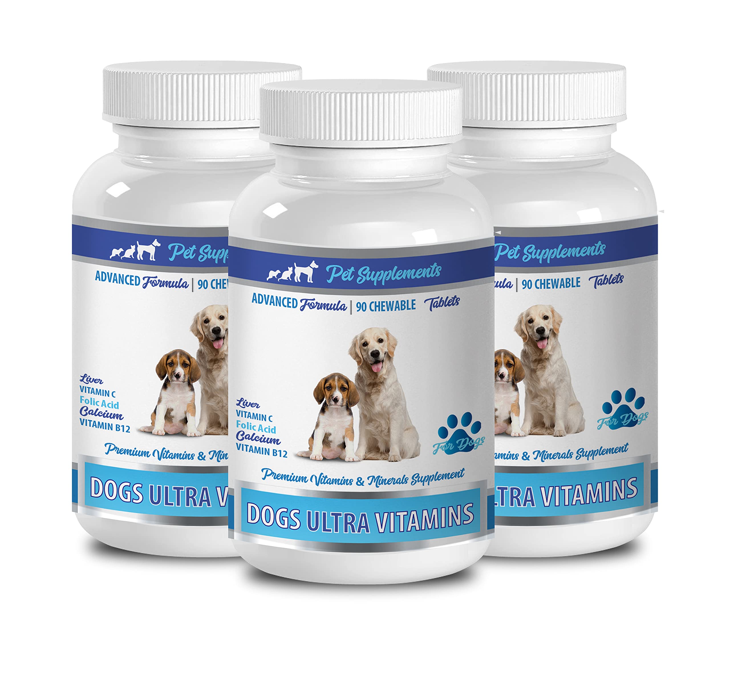 Premium Chewable Dog Vitamins & Supplements - Advanced Formula with Essential Minerals - Liver Flavor Treats (3 Bottles, 270 Chews) - Supports Joint Health, Immunity & Coat Shine for Active Dogs