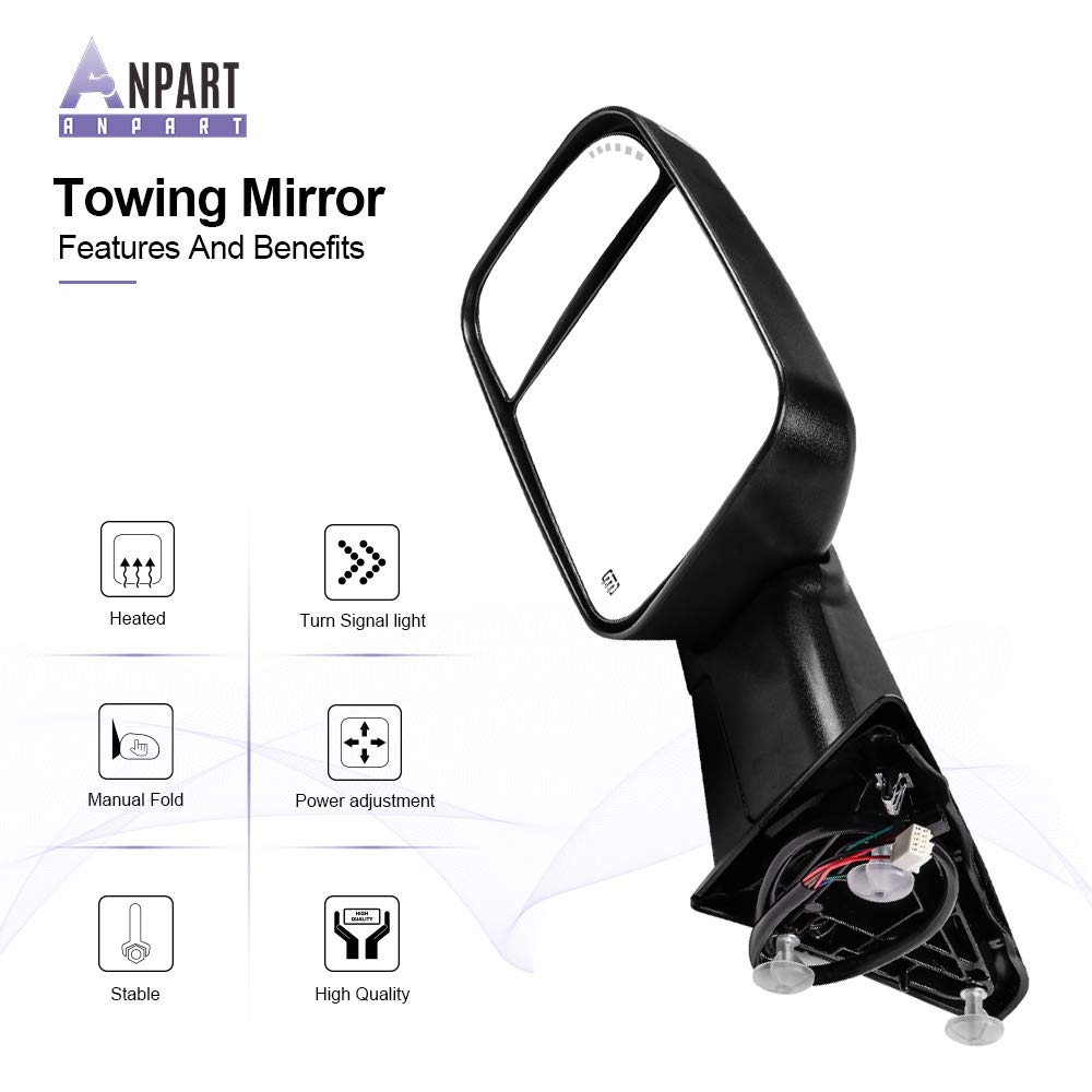 2010-2018 Dodge Ram 1500/2500/3500 Power Heated Towing Mirrors with LED Turn Signal & Puddle Light - Driver & Passenger Side Black Replacement Mirrors for Enhanced Visibility & Safety While Towing Trailers or Large Loads