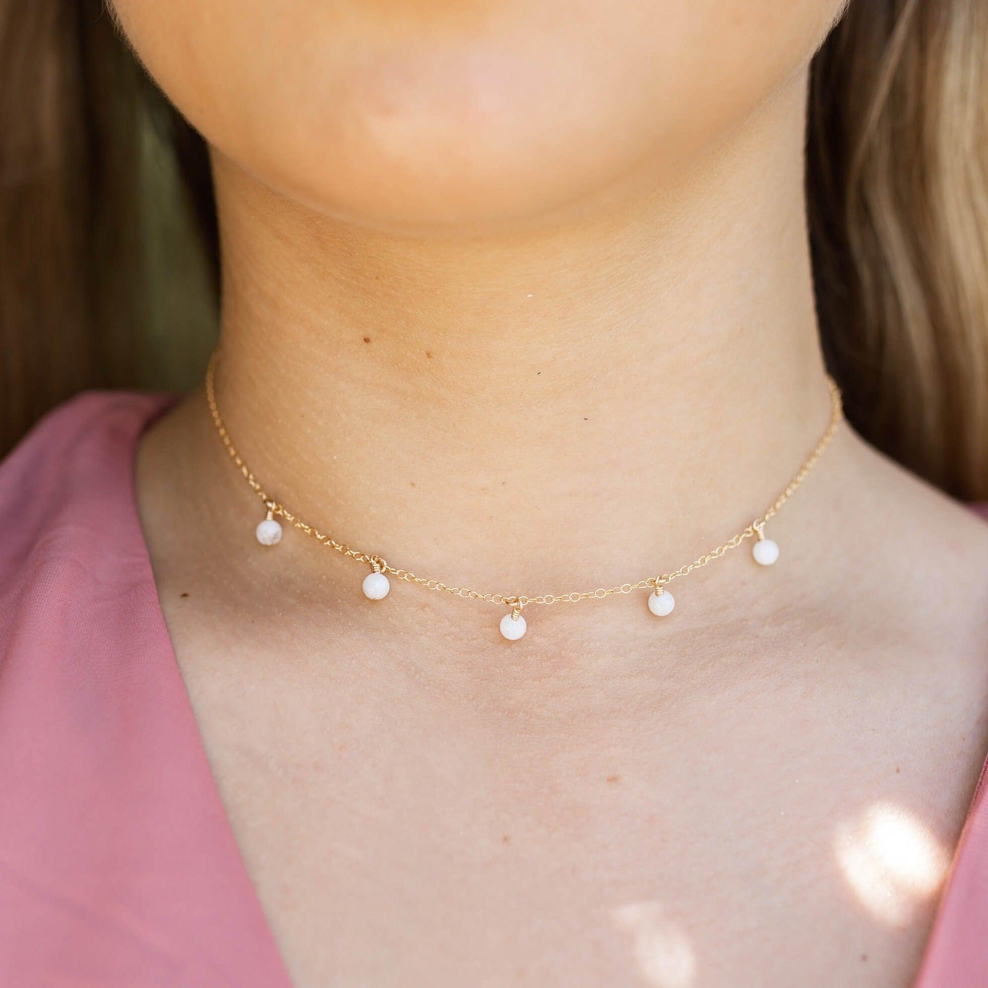 White Moonstone Bead Drop Choker Necklace - Elegant Bohemian Jewelry for Women | Perfect for Weddings, Parties & Everyday Wear