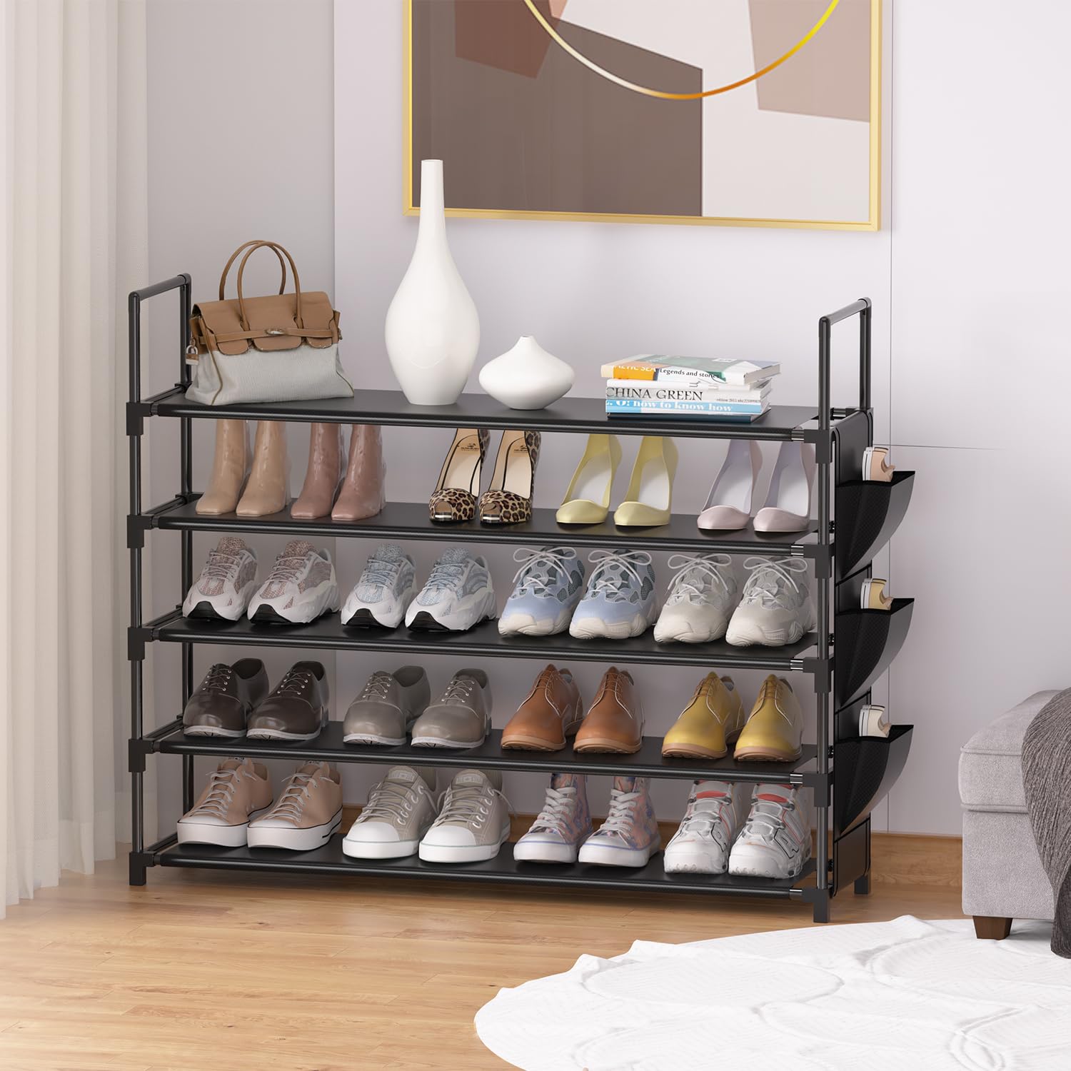 5-Tier Shoe Rack Organizer - Holds 20-25 Pairs, Space Saving Shoe Storage for Closet, Entryway, Garage & Door - Tall Shoe Shelf Stand for Sneakers, Boots & Heels - Perfect for Small Spaces & Home Organization