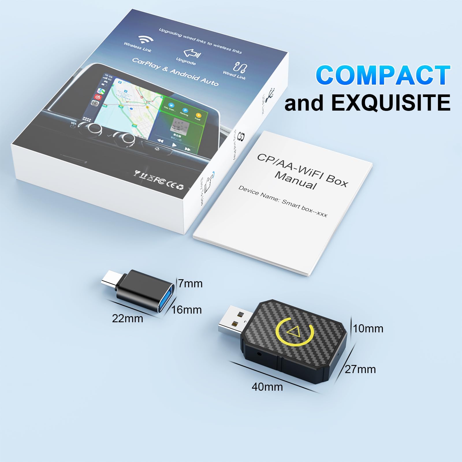 2024 Wireless CarPlay & Android Auto Adapter - Mini Plug & Play USB/USB-C Dongle for iPhone & Android - Convert Wired to Wireless CarPlay in Cars 2016+ with Low Latency - Perfect for Commuting, Road Trips & Hands-Free Driving