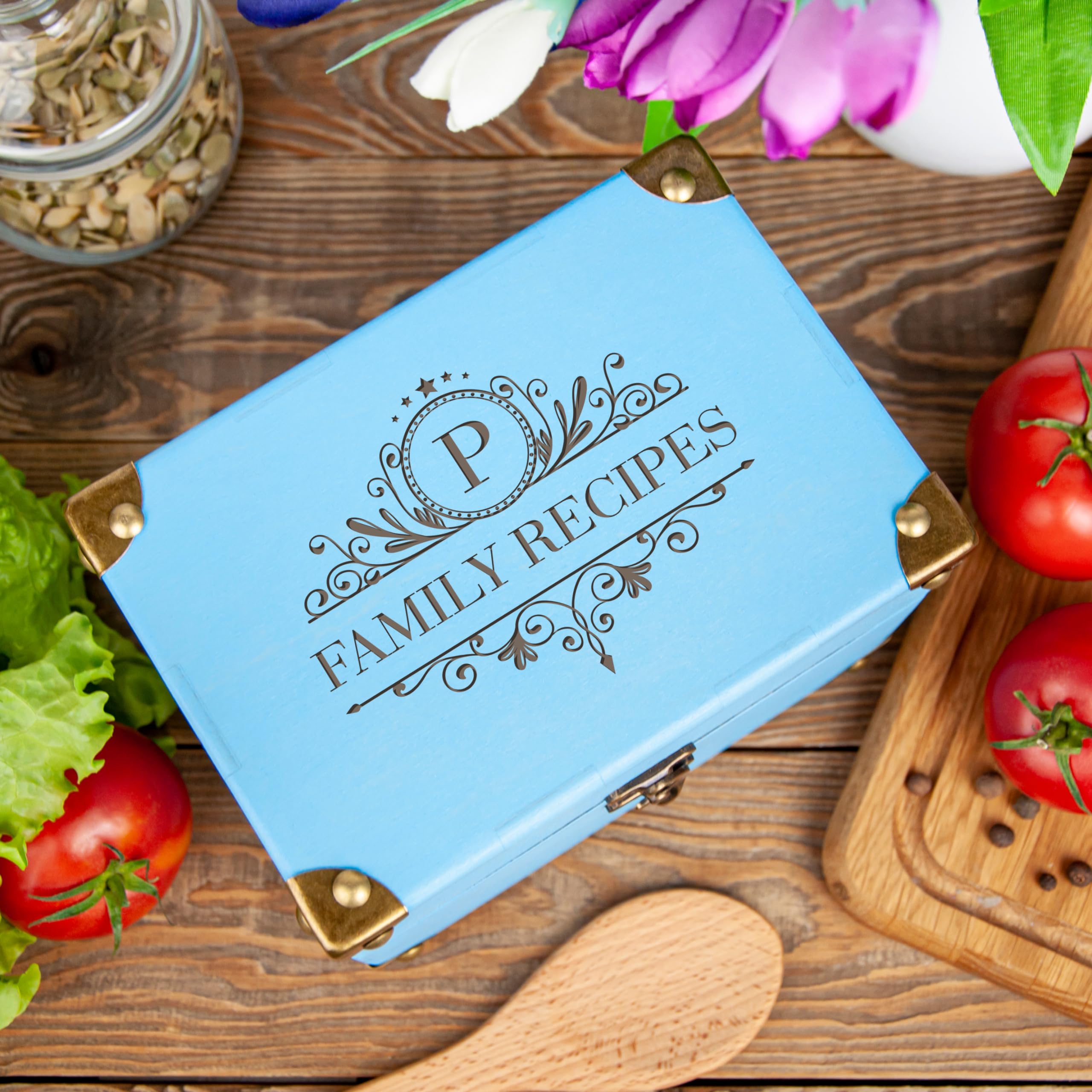 Personalized Wooden Recipe Box for Wedding & Bridal Shower - Custom Recipe Card Organizer with 9 Dividers & Blank Cards - Unique Housewarming & Christmas Gift for Couples - Perfect for Kitchen Organization, Recipe Storage & Family Cooking Memories