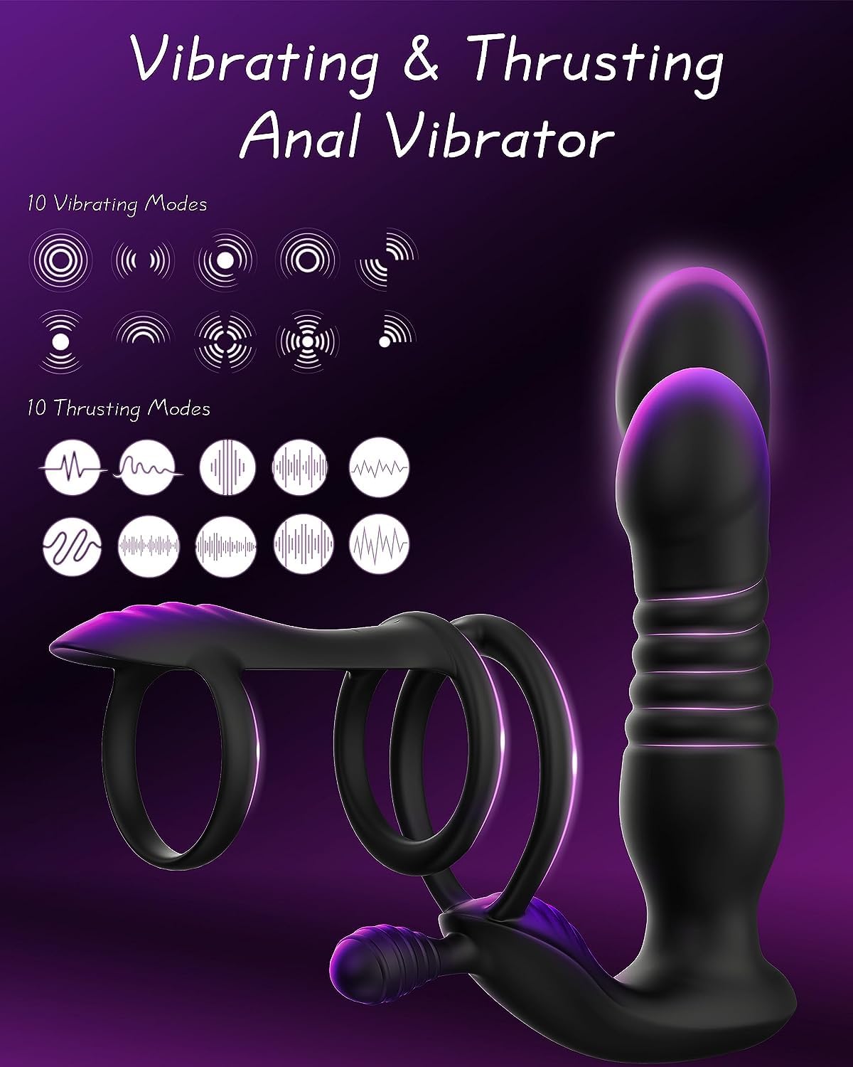 Powerful 3-in-1 Prostate Massager with Double Vibrating Anal Ring - Male G-Spot Stimulator & Penis Ring Sex Toy for Couples | Enhance Intimacy & Pleasure in Bedroom Play