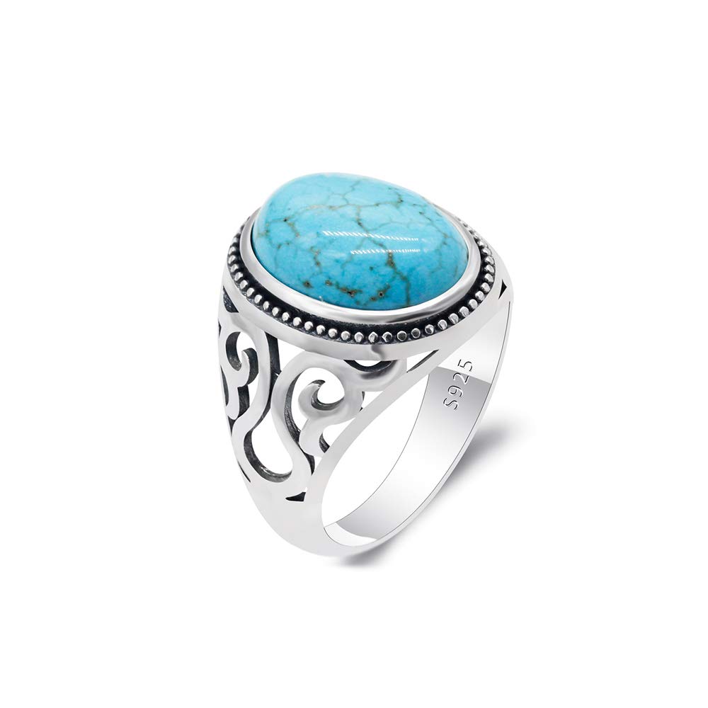 Vintage Turquoise Rings for Men - 925 Sterling Silver Bohemian Wedding Band, Retro Engagement & Party Jewelry - Perfect for Boho Weddings, Gifts & Special Occasions