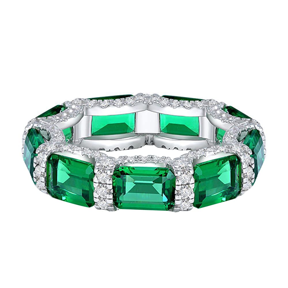 Emerald Cut Moissanite Eternity Ring 10K 14K 18K White Gold or 925 Sterling Silver Wedding Band for Women - Perfect for Engagement, Anniversary & Special Occasion Jewelry Gift