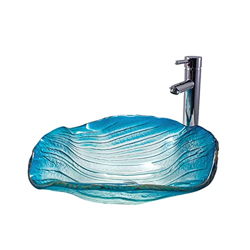 LEFEDA Modern Tempered Glass Vessel Sink with Faucet Combo - Artistic Above Counter Bathroom Basin with Pop-Up Drain - Perfect for Contemporary Home, Hotel, and Spa Bathroom Renovations