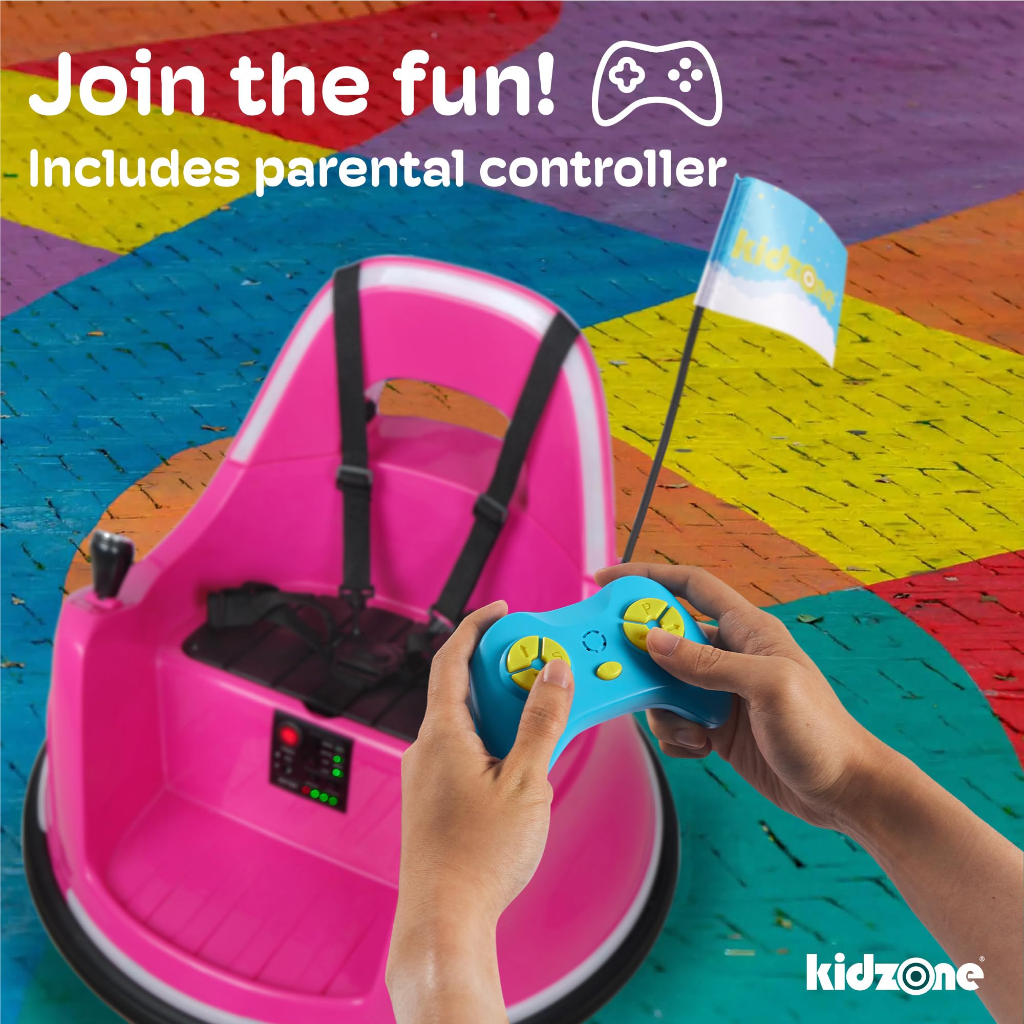 Kidzone Smart Bumper Car for Toddlers & Kids Ages 1.5-6 Years | 12V Electric Ride-On Toy with Remote Control, APP Control, LED Lights & Bluetooth | 360° Spin & DIY Stickers | Pink - Perfect for Indoor Playrooms, Birthday Gifts & Family Fun Activities