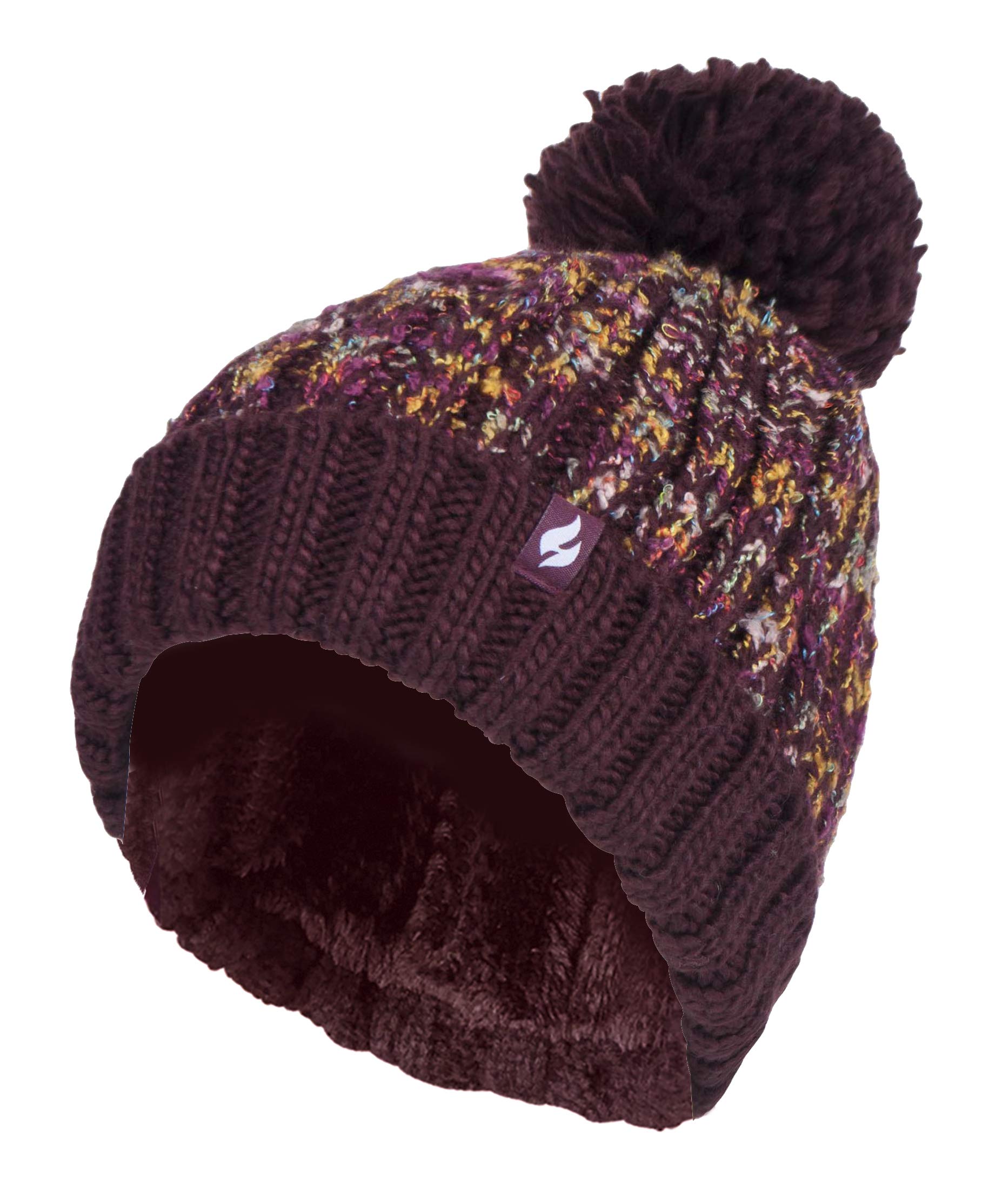Heat Holders Women's Chunky Knit Thermal Winter Beanie Hat with Extra Large Pom Pom - Warm & Stylish for Cold Weather, Outdoor Activities, and Winter Fashion