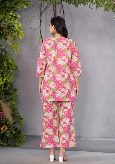 Premium Pink Petal Cotton Co-Ord Set for Women | Soft & Comfortable Matching Outfit | Perfect for Casual Wear, Lounge, and Summer Outfits