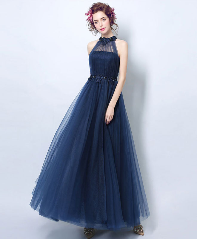 Elegant Blue Tulle Tea-Length Prom Dress | Formal Evening Gown for Women | Perfect for Homecoming, Dances & Special Occasions