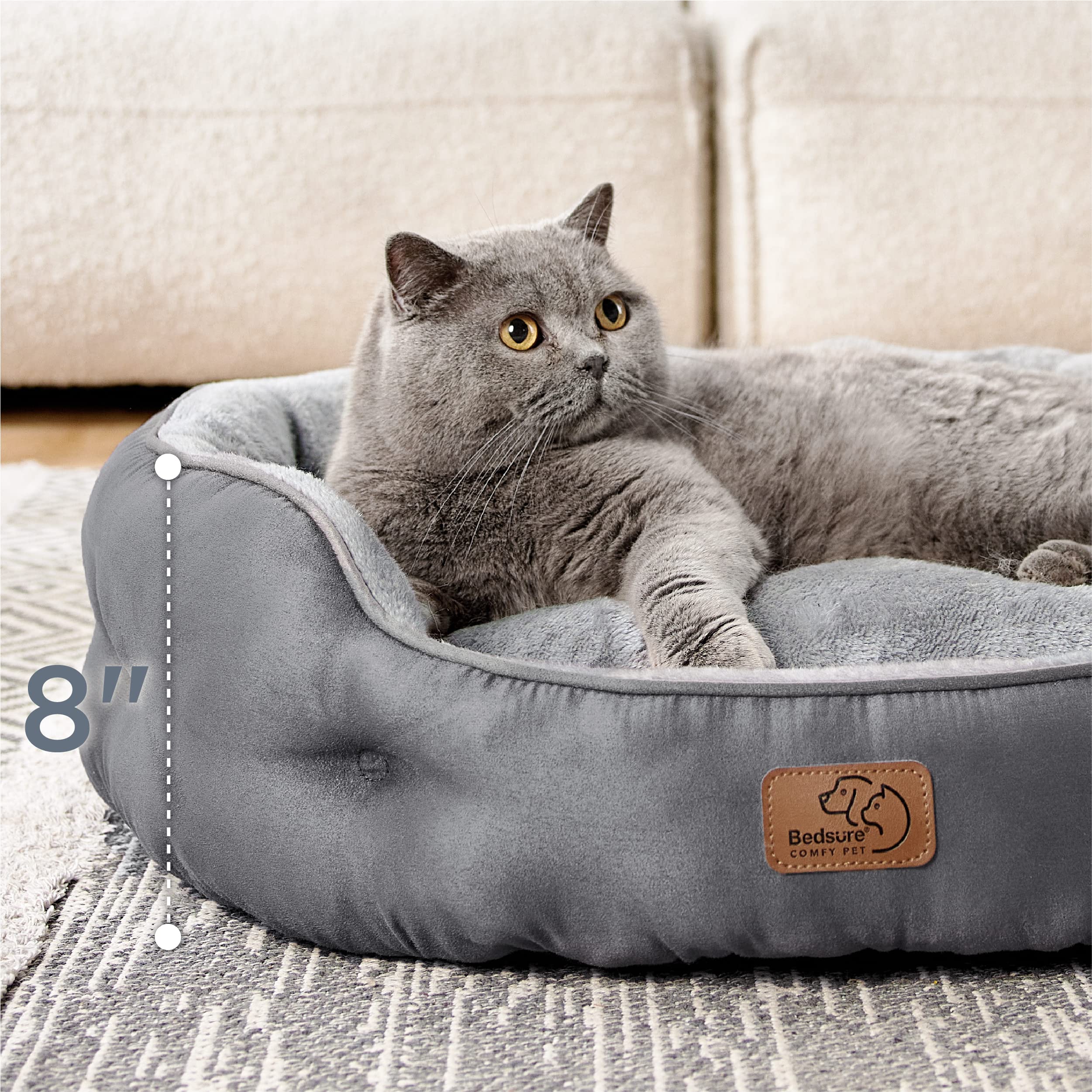 Bedsure Washable Round Pet Bed for Small Dogs & Indoor Cats - Non-Slip Bottom, 25 Inch Grey Dog Bed & Cat Bed - Perfect for Puppy, Kitten, Crate & Home Use