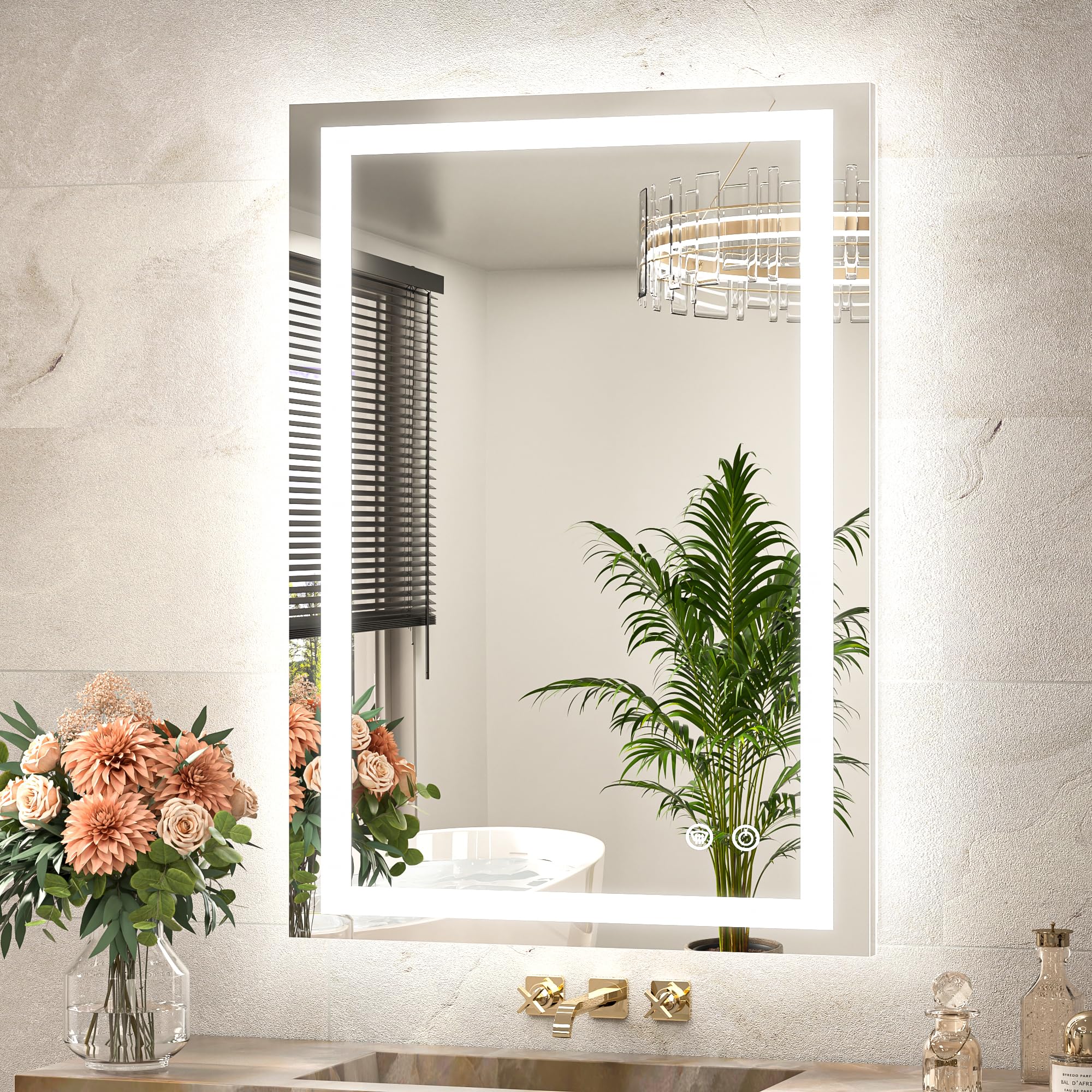 24x36 Inch LED Bathroom Mirror with Anti-Fog & Dimmable 3-Color Lighting - Front & Backlit Vanity Mirror for Makeup, Shaving & Home Decor - Tempered Glass Wall Mirror for Bathroom, Bedroom & Dressing Room