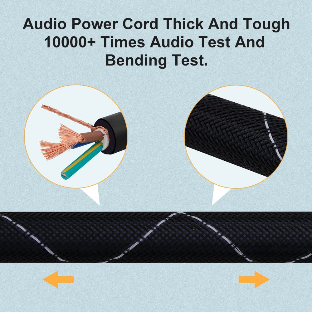 Monosaudio 12AWG High-End Audiophile Power Cable - Pure Copper HiFi Power Cord with Gold Plated Plugs & Braided Sleeves (125V 15A, 1.5M/4.9Ft) - Perfect for Home Theater Systems, Turntables, Amplifiers, DACs & Audio Equipment