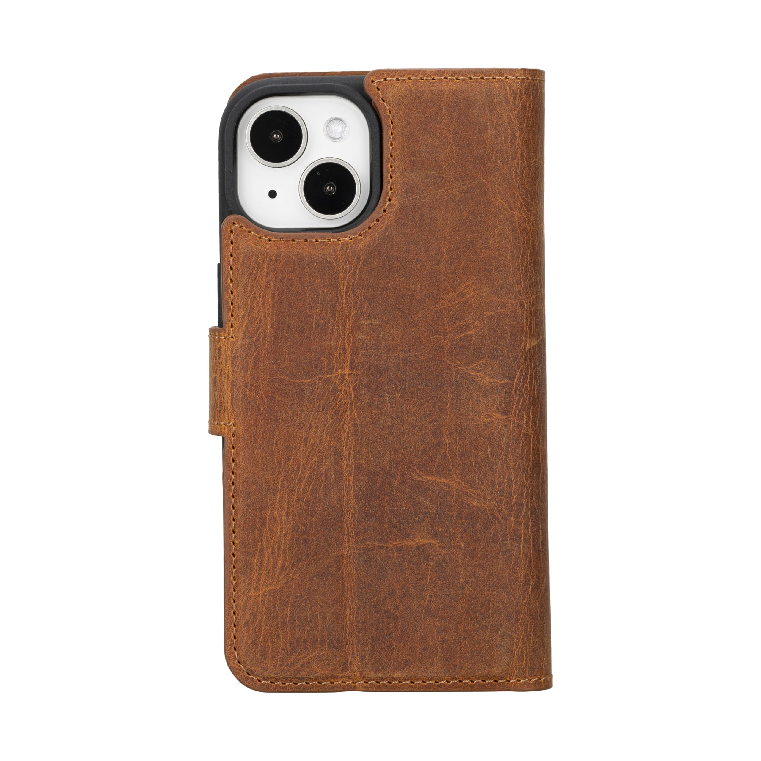 VENOULT Magnetic Wallet Case for iPhone 13/14/15 Pro MAX & Plus - Slim RFID Blocking Leather Card Holder with Magsafe Compatibility (Almond Brown, 6.1