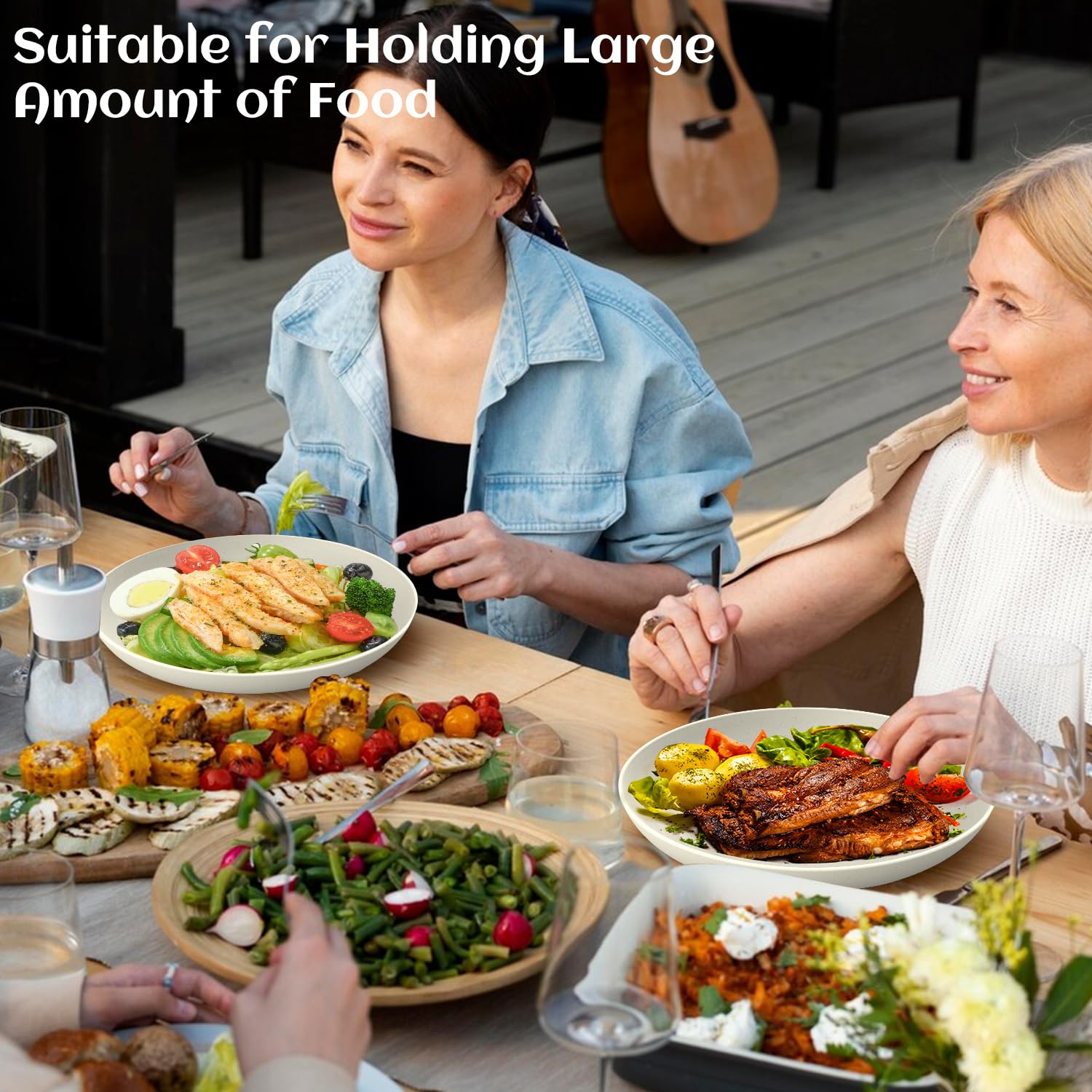 11 Inch Large Wheat Straw Plates Set of 8 - Unbreakable & Reusable Dinner Plates, Eco-Friendly Plastic Plate Alternative, Microwave & Dishwasher Safe for Kitchen, Camping, Picnic (Beige)