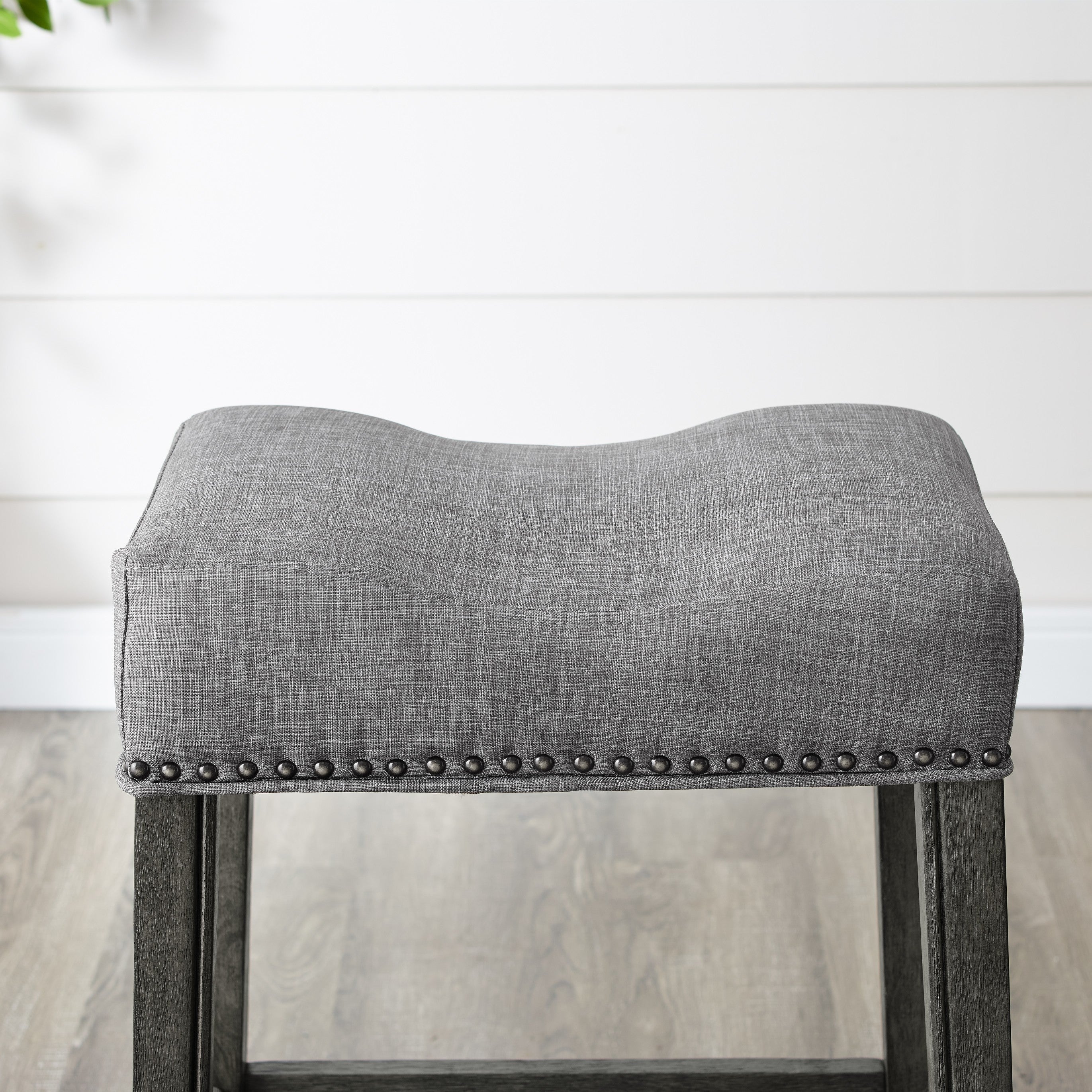 CoCo Upholstered Backless Saddle Seat Counter Stools 24 Inch Height Set of 2, Gray Bar Stools for Kitchen Island, Breakfast Nook & Home Decor
