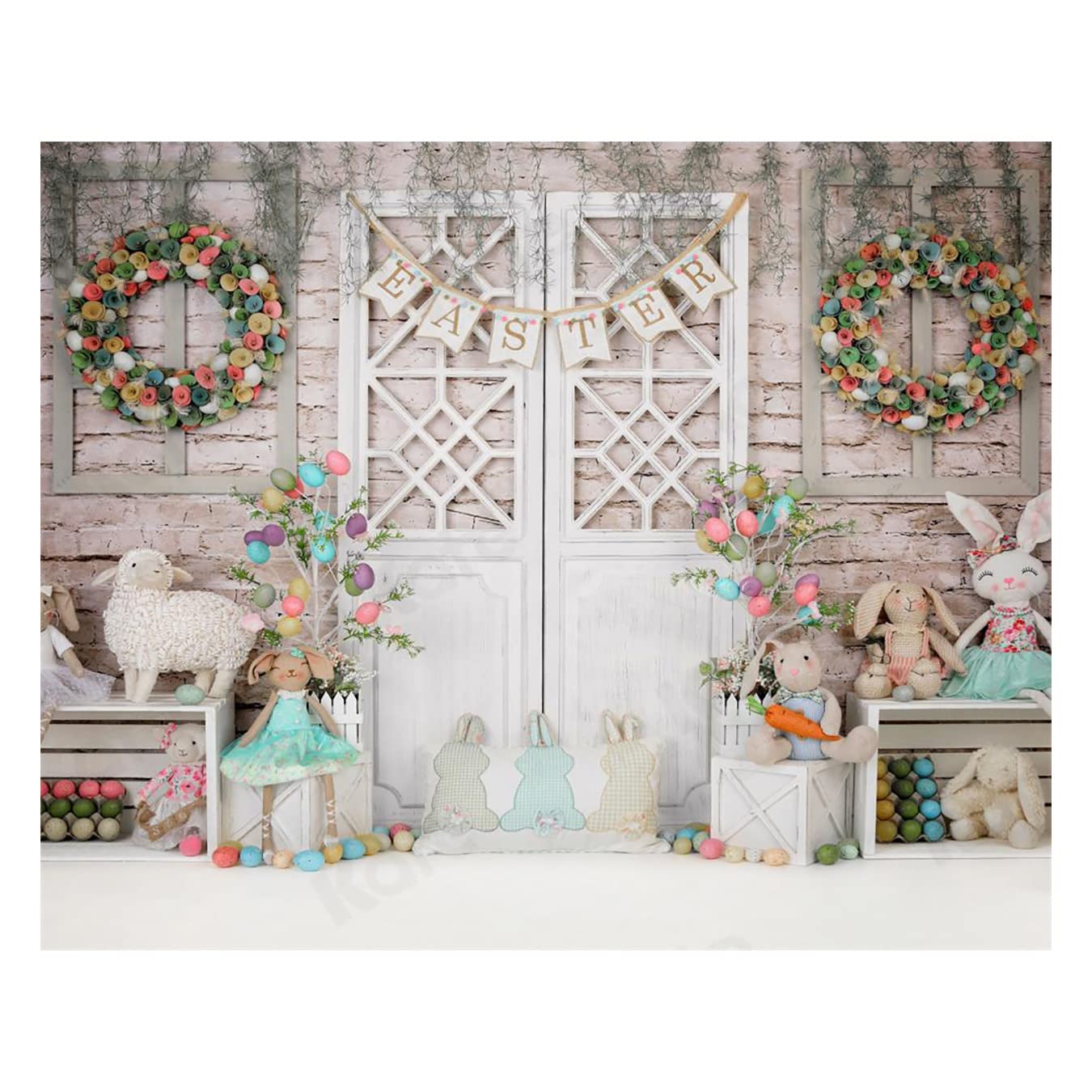 10x8ft Easter Bunny Backdrop for Photography - Cute Rabbit & Sheep with Colorful Eggs - Family Holiday Party Photo Studio Background - Perfect for Easter Celebrations, Baby Showers & Spring Events
