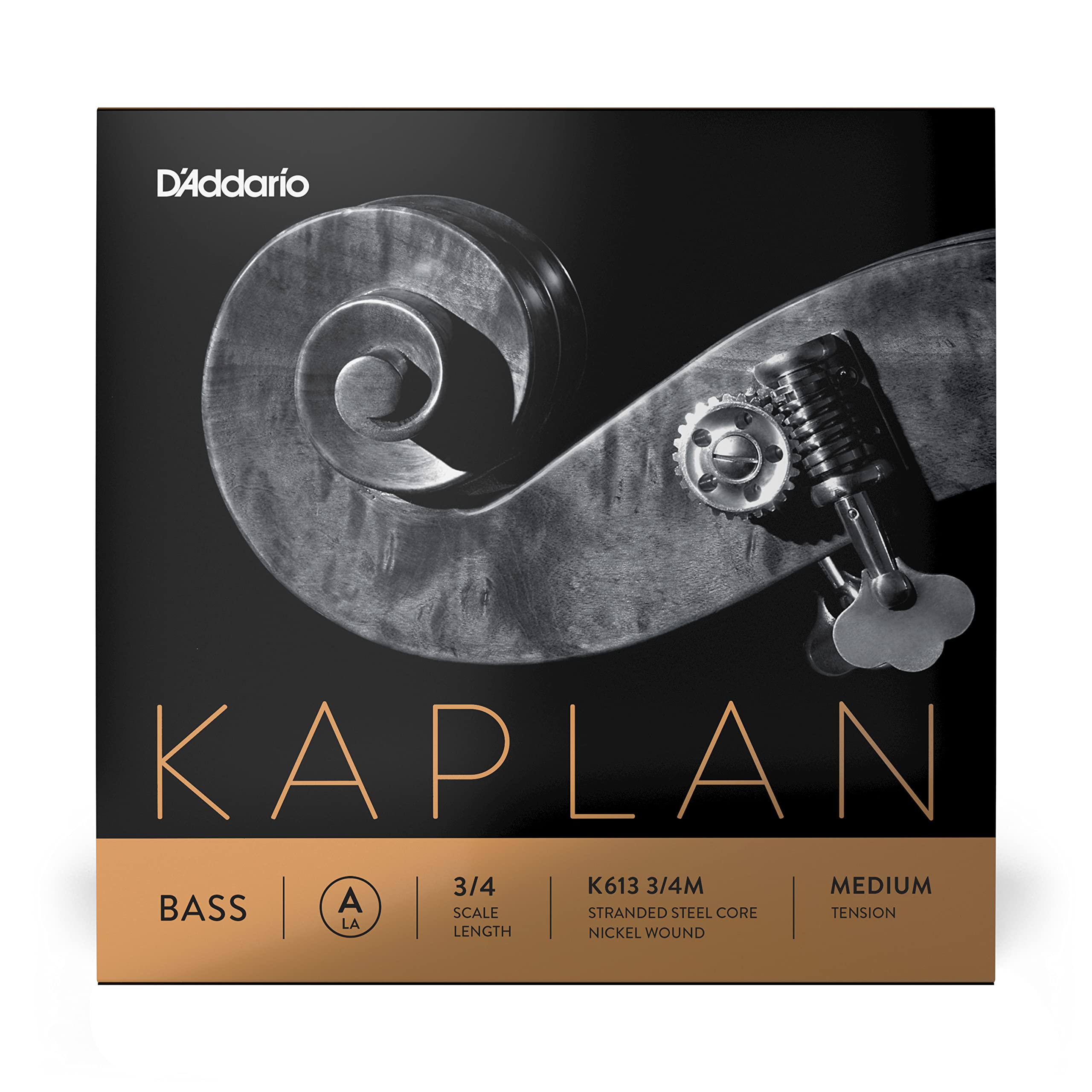 D'Addario Kaplan Bass String - Single A String K613 3/4M - Upright Bass & Double Bass Strings - 3/4 Scale Medium Tension - Perfect for Jazz, Orchestral & Studio Performances