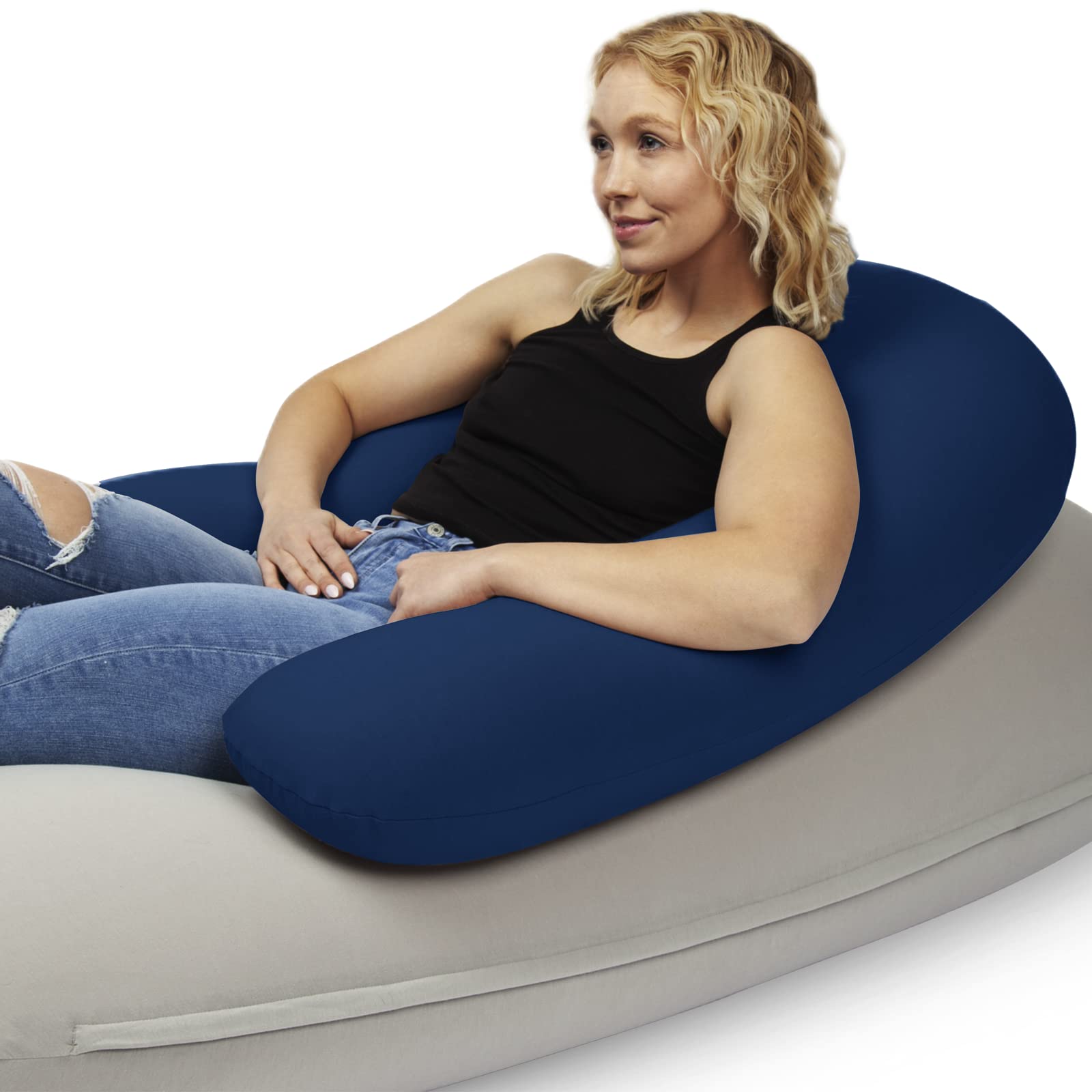 Moon Pod Crescent Backrest for Bean Bag Chair - Zero-Gravity Support for Stress Relief & Deep Relaxation | Ultra Soft Ergonomic Back & Neck Support | Navy Blue | Perfect for Living Room, Bedroom, Office & Family Use